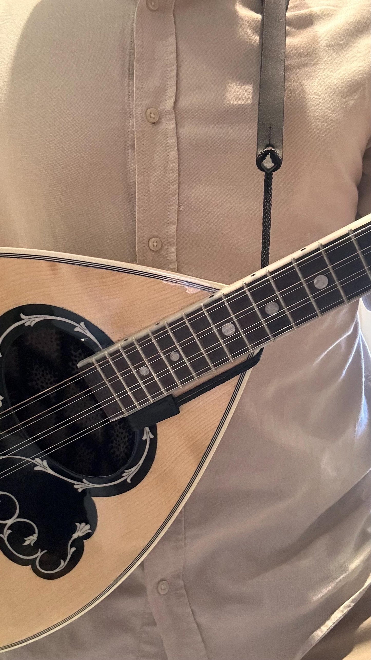 Versatile Leather Bouzouki Strap with Adjustable Hook and End-Button Attachment”