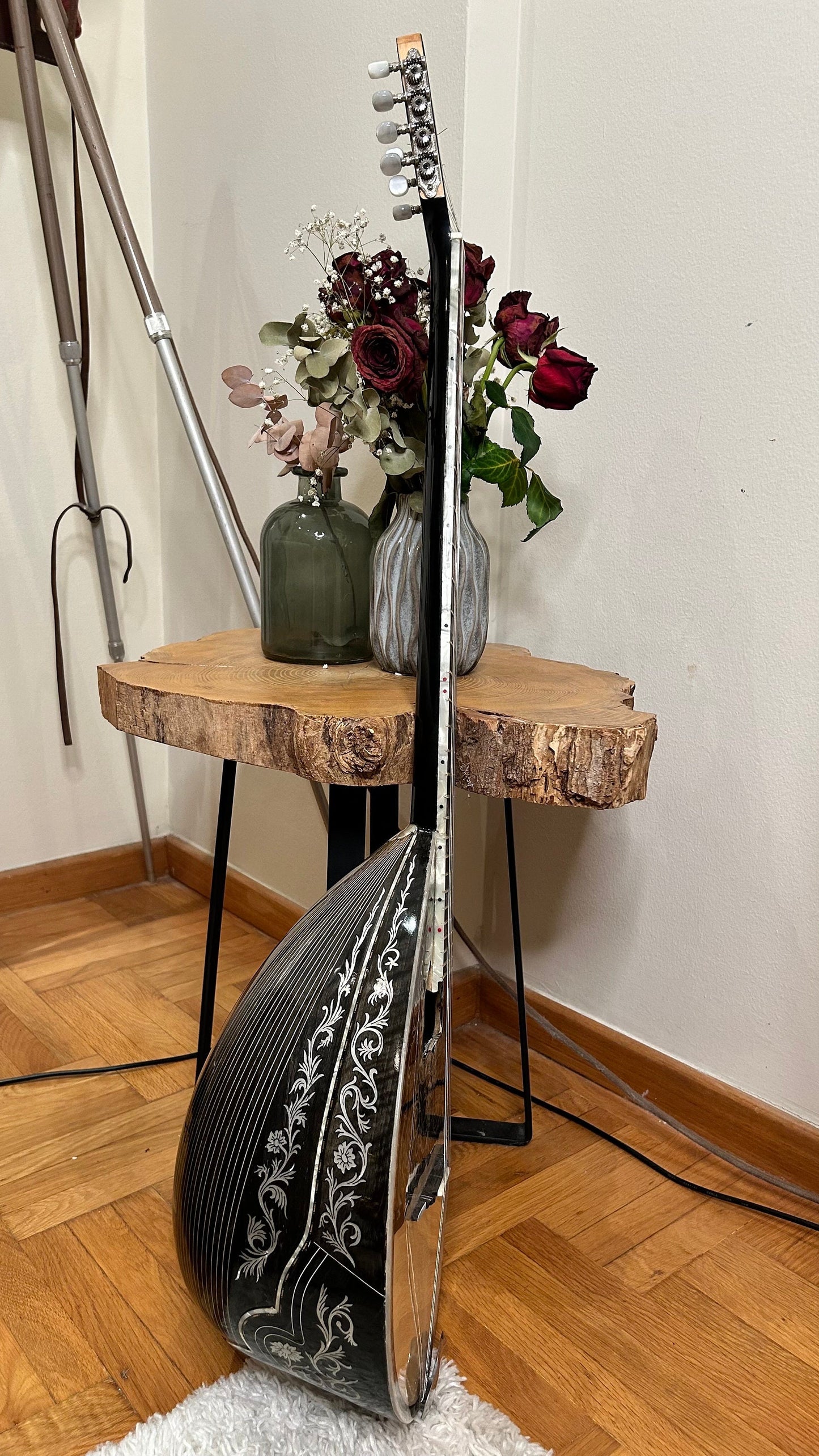 Custom 8-String Bouzouki with Vines & Flowers Full Top Decorations - Professional Quality