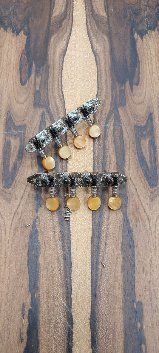 Bouzouki machine heads ~ Grover style Professional 8string Bouzouki tuners ~ Nickel Colour & Brown Pearl Button