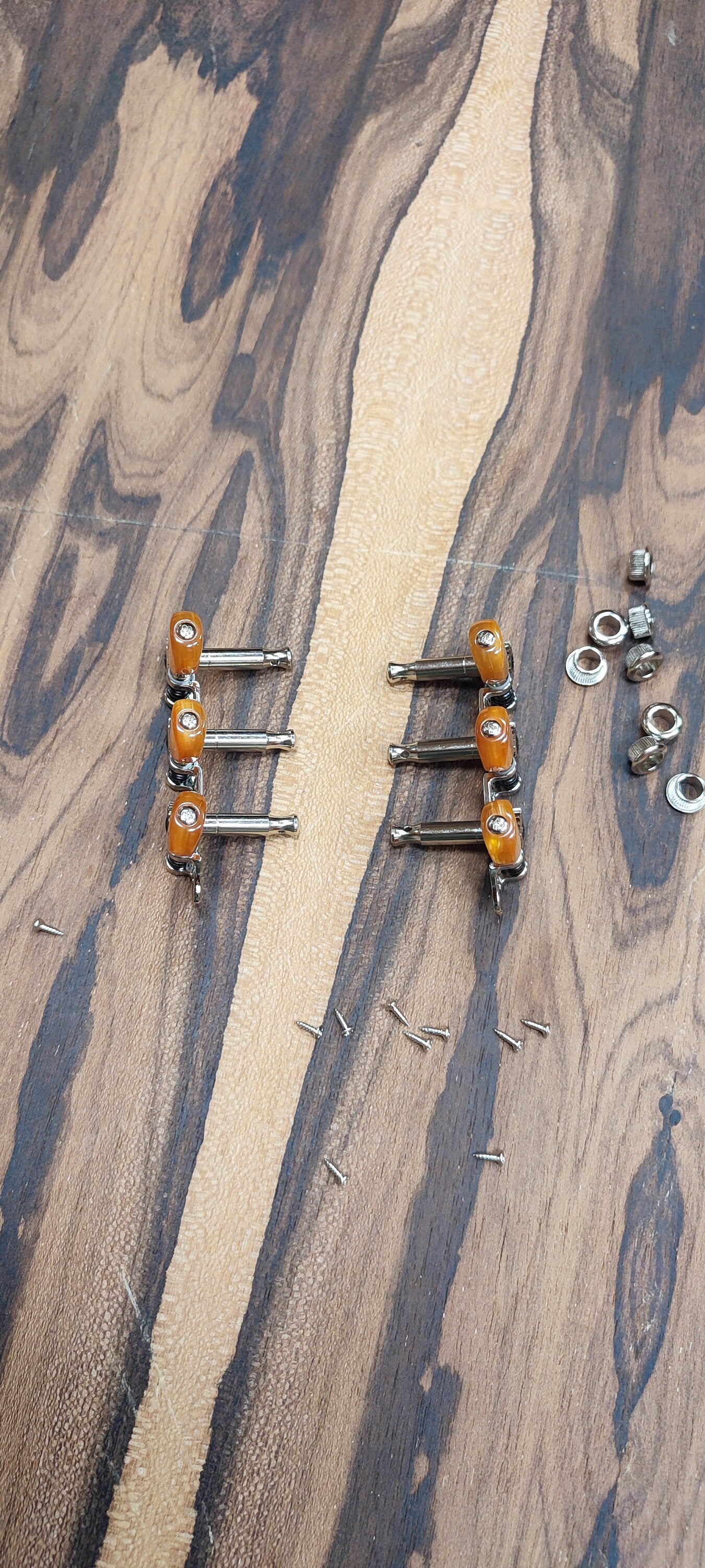 Baglamas/Bouzouki machine heads ~ Grover style Professional 6string Baglama/Bouzouki tuners ~ Nickel Colour & Brown Pearl Button