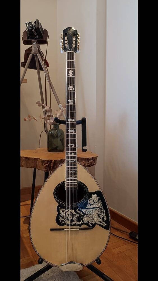 Premium 8-String Handmade Bouzouki with Greek Traditional Design and Cellulose Pegasus Half Top Decorations