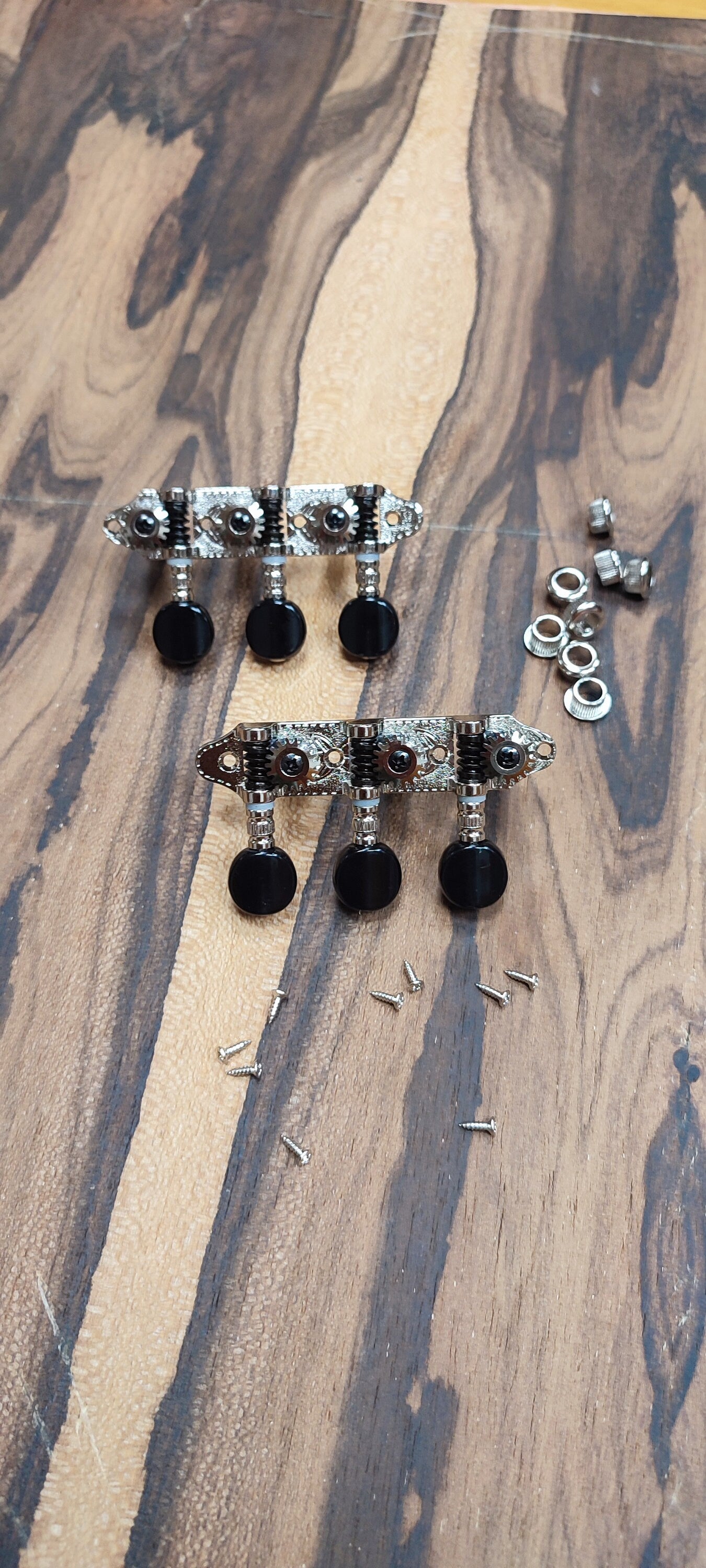 Baglamas/Bouzouki machine heads ~ Grover style Professional 6string Baglama/Bouzouki tuners ~ Nickel Colour & Black Button