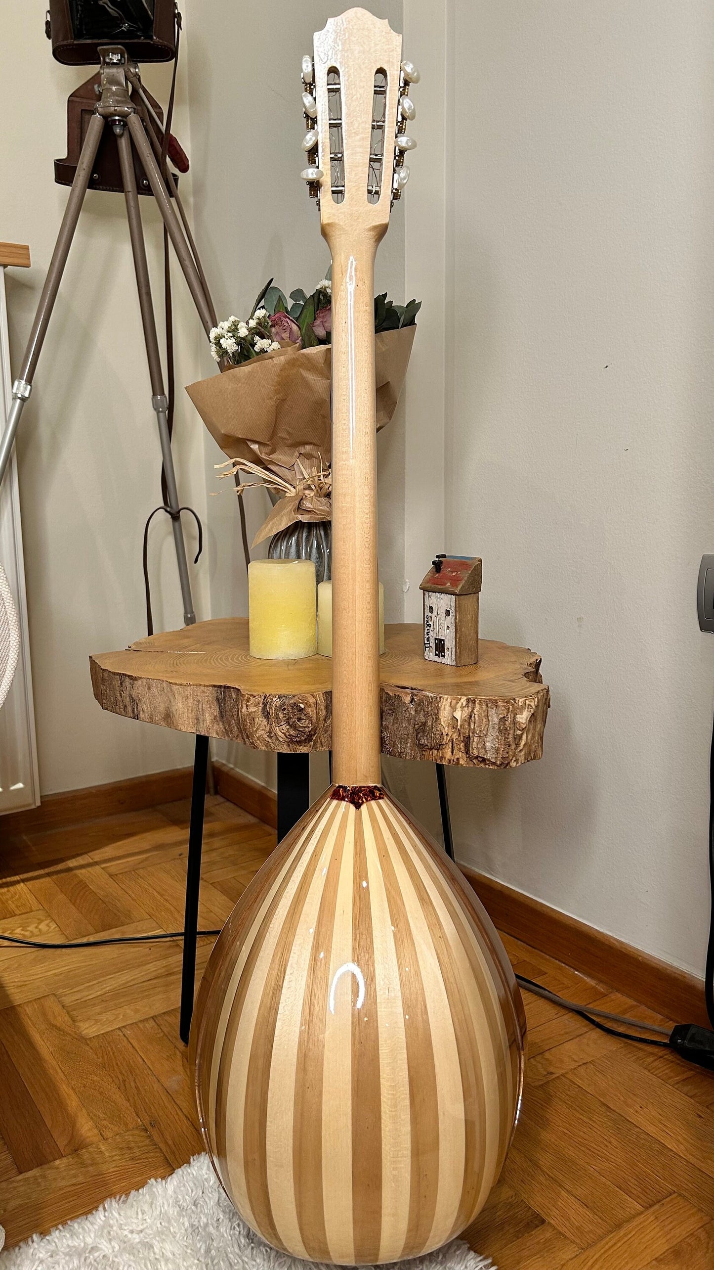 Premium Handmade 8-String Bouzouki with Double Action Truss-Rod and Cellulose Vines Top Decorations - Greek Popular Bouzouki