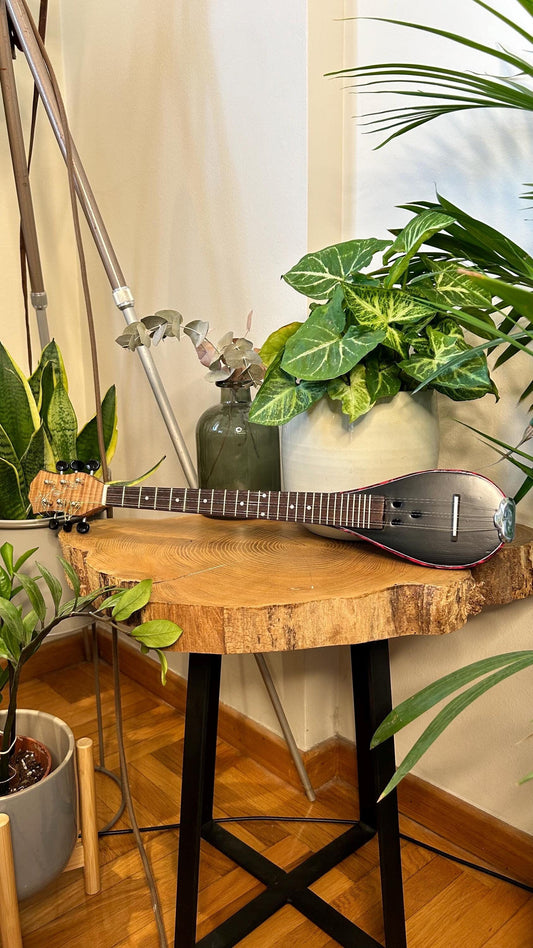 Custom Baglamas - Handmade 6-String one-piece Burned Poplar Baglamas with Black painted Spruce top - Greek Rebetiko Music