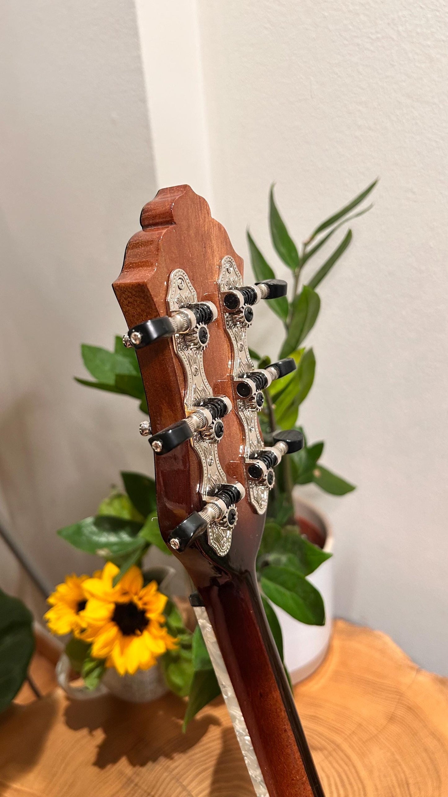 Professional Handmade 6-String Bouzouki with Greek Rebetiko Style - Black Pickguard Design and Abalone Shell Fretmarks
