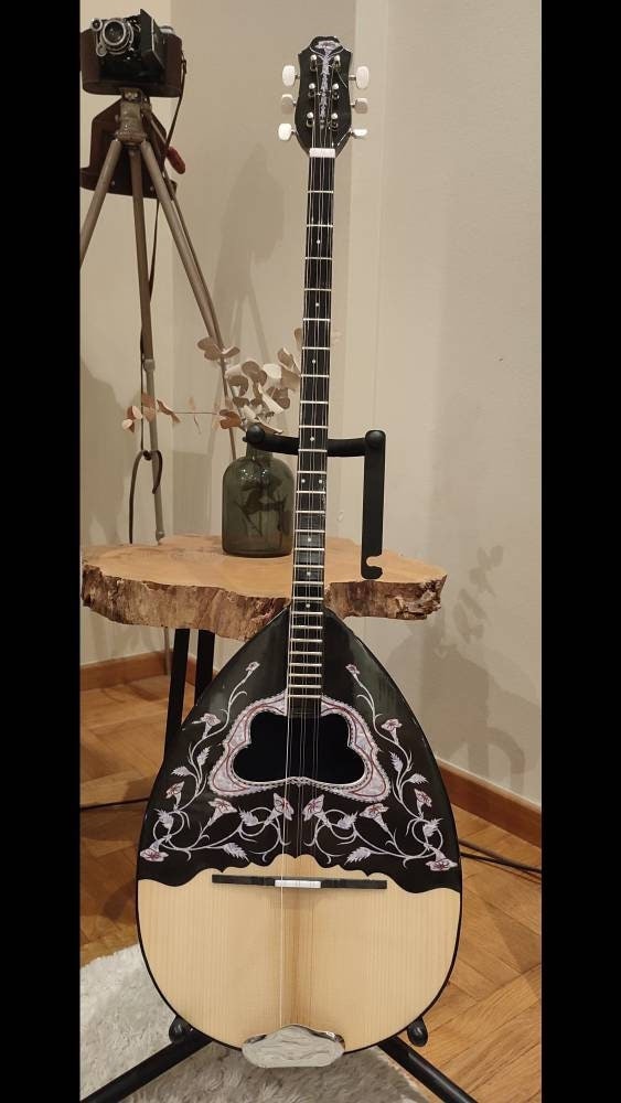 6string Handmade Bouzouki ~ Greek Traditional Handmade Popular Bouzouki ~ Flowers vinyl decal top decorations ~