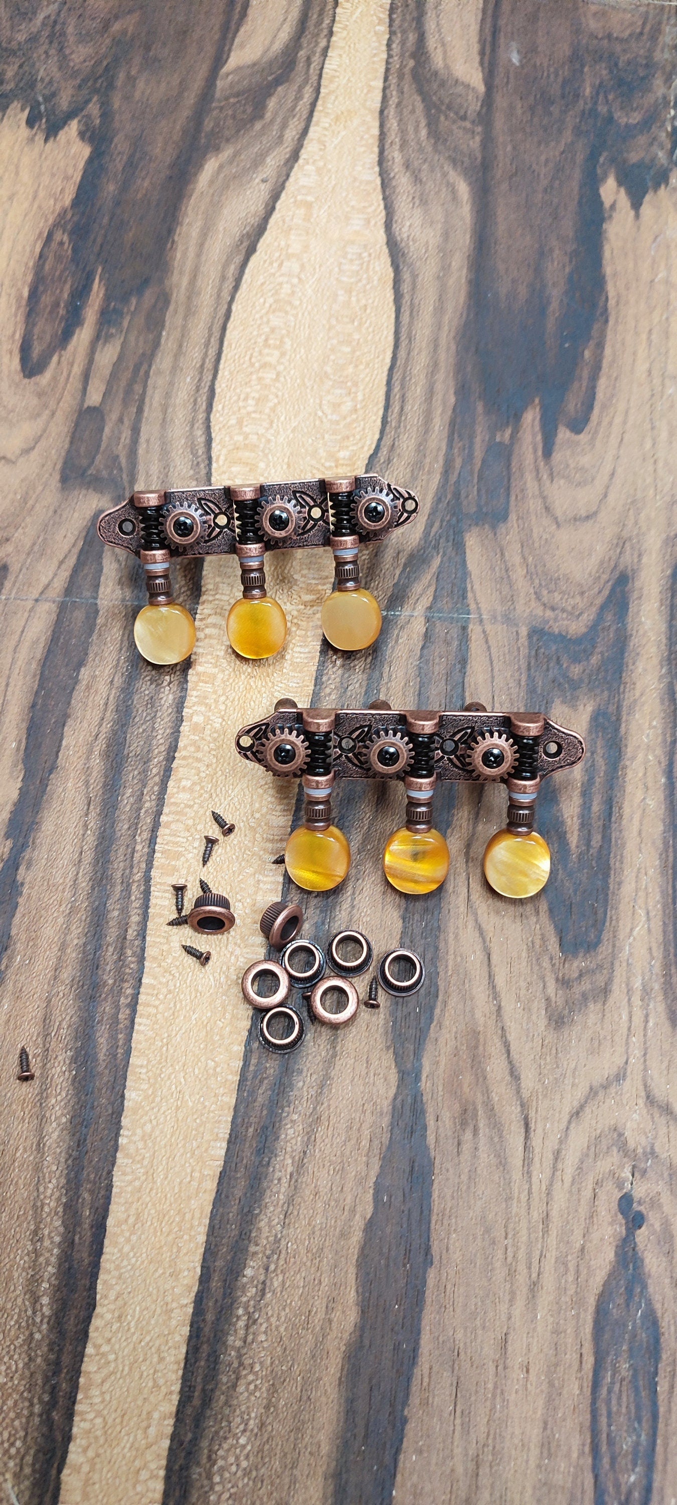 Baglamas/Bouzouki machine heads ~ Grover style Professional 6string Baglama/Bouzouki tuners ~ Bronze Colour & Brown Pearl Button