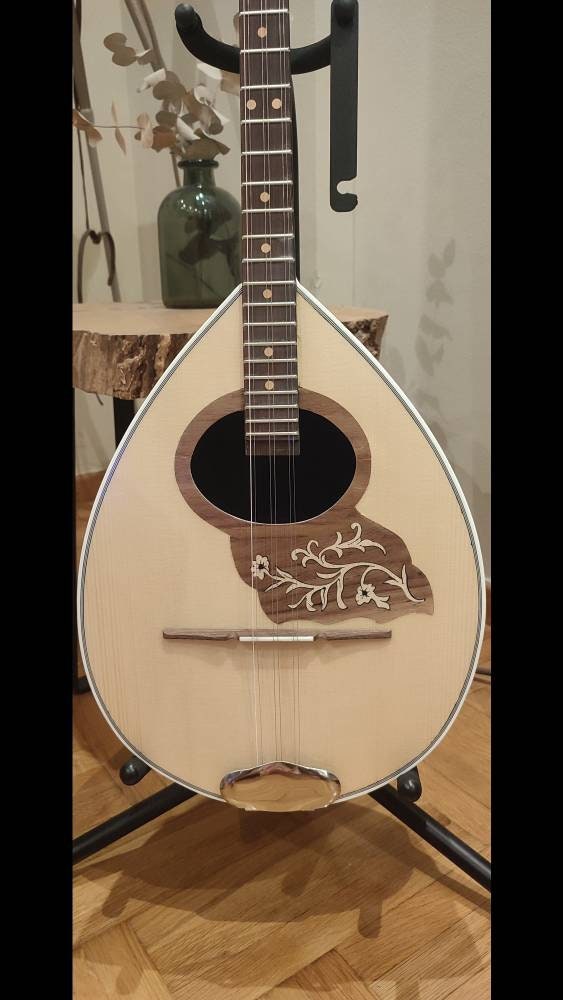 Traditional Greek Rebetiko 6 String Bouzouki - Handmade with Flower Wooden Pickguard and Top Decorations
