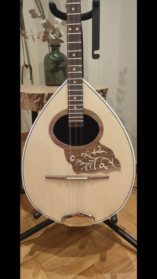 Traditional Greek Rebetiko 6 String Bouzouki - Handmade with Flower Wooden Pickguard and Top Decorations