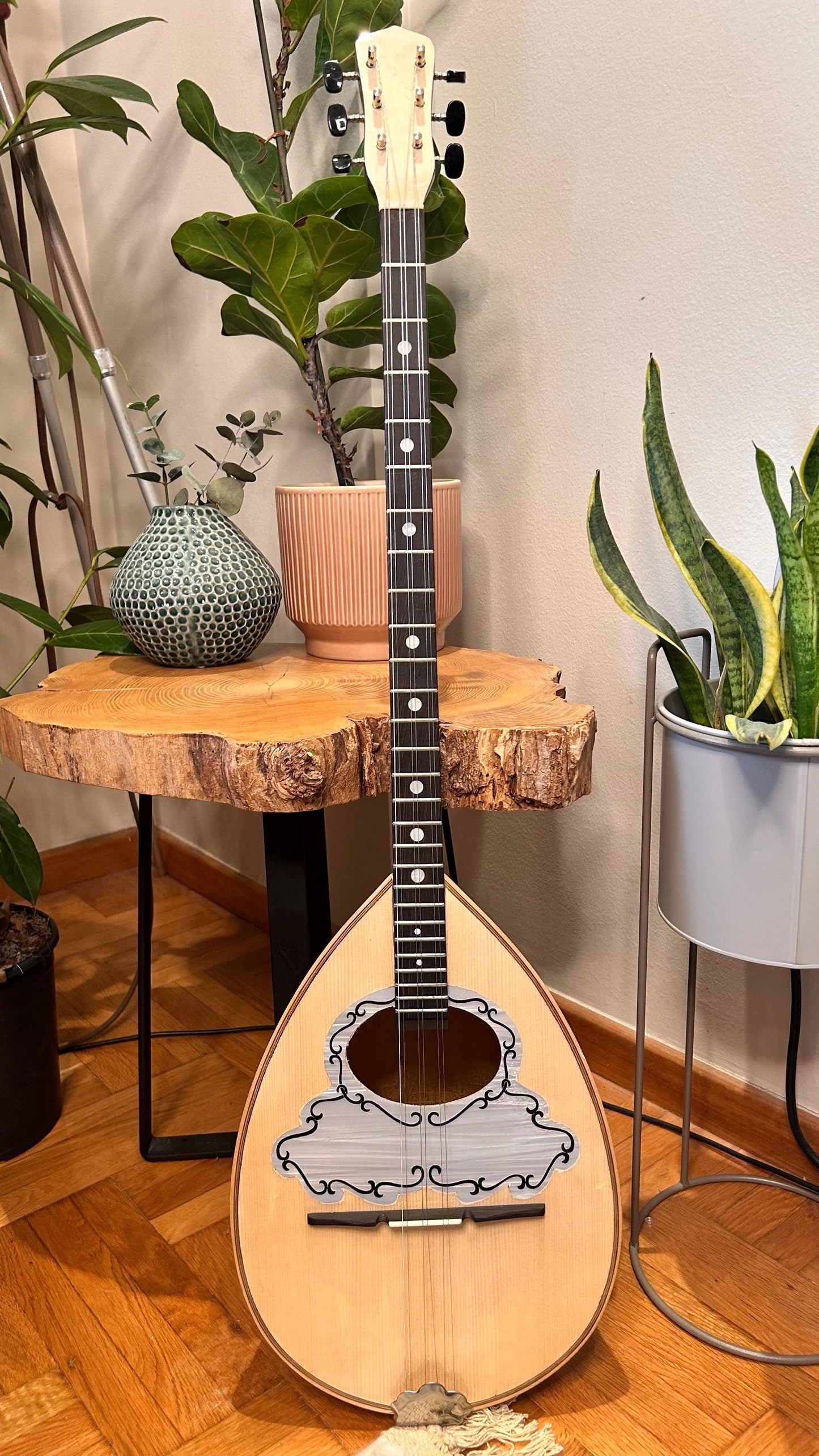 Handmade Greek Rebetiko 6-StringBouzouki - Flowers Celluloid Pickguard & Top Decorations