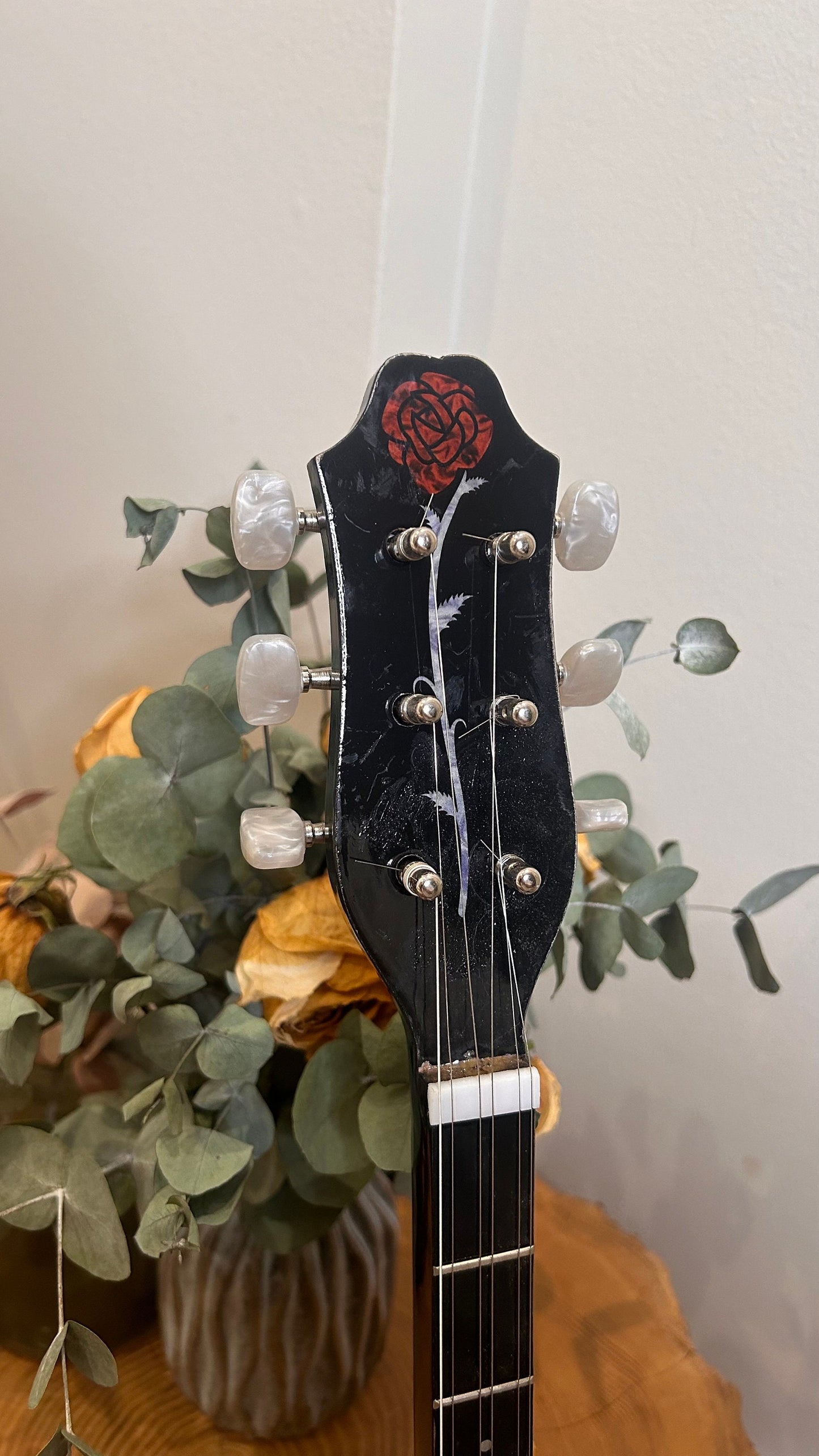Greek Traditional Handmade 6 Strings Bouzouki - Handcrafted with Roses and Vines Vinyl Decal Top Decorations