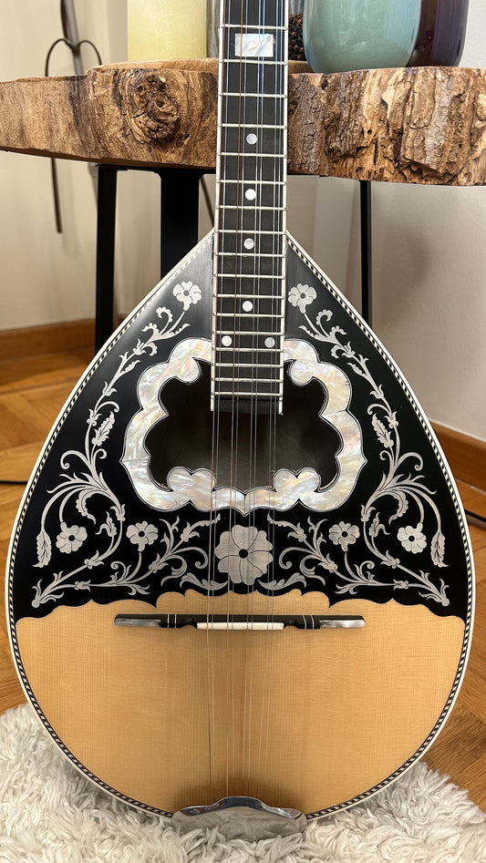 Professional Quality  Handmade 8-string Greek Traditional Bouzouki with Mother of Pearl Soundhole & Celluloid Vines/Flowers Decoration -