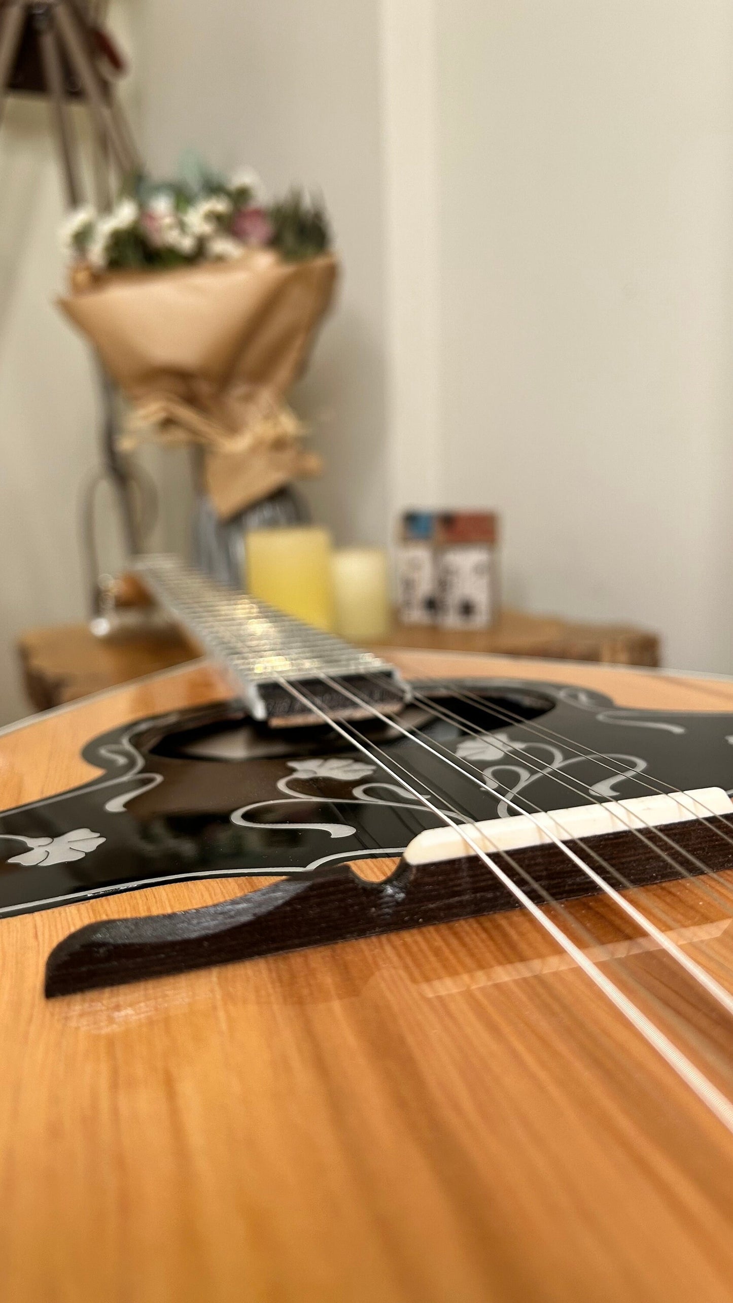 Premium Handmade 8-String Bouzouki with Double Action Truss-Rod and Cellulose Vines Top Decorations - Greek Popular Bouzouki