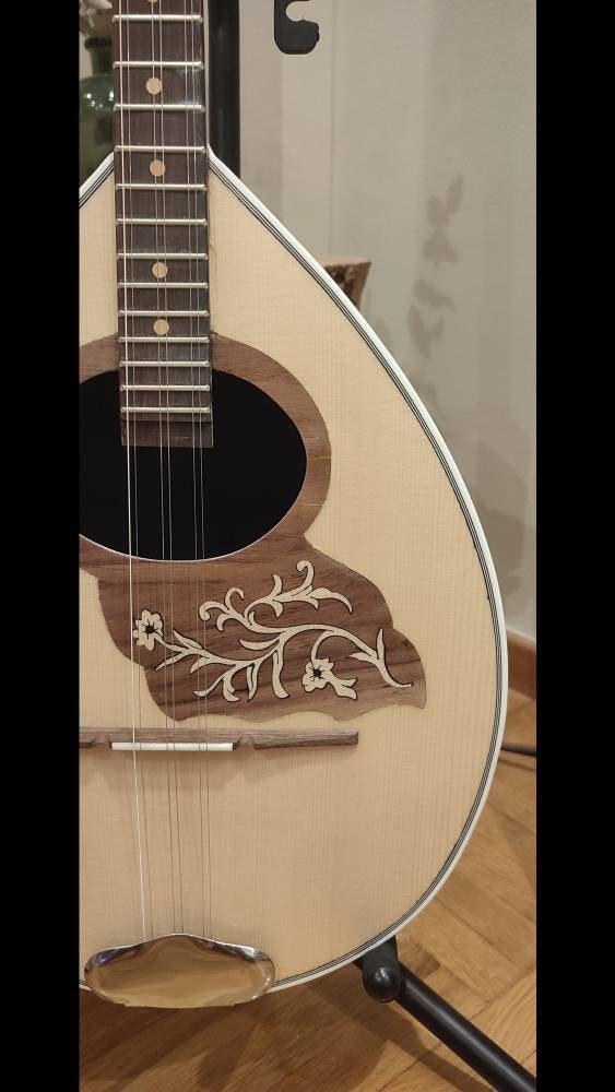 Traditional Greek Rebetiko 6 String Bouzouki - Handmade with Flower Wooden Pickguard and Top Decorations