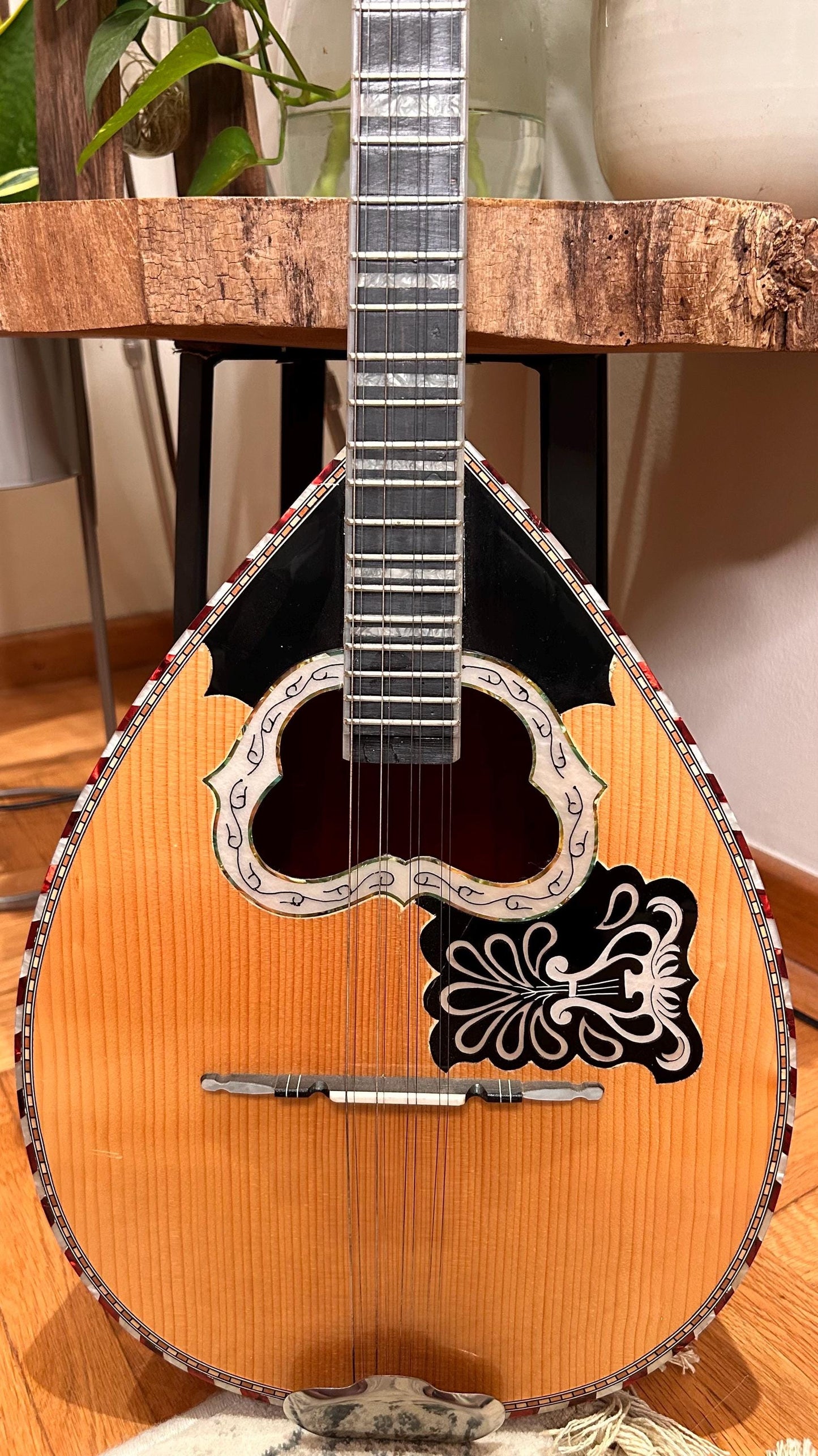 Handmade Professional 8-String Bouzouki with Traditional Greek Rebetiko Design and Cellulose Top Decorations
