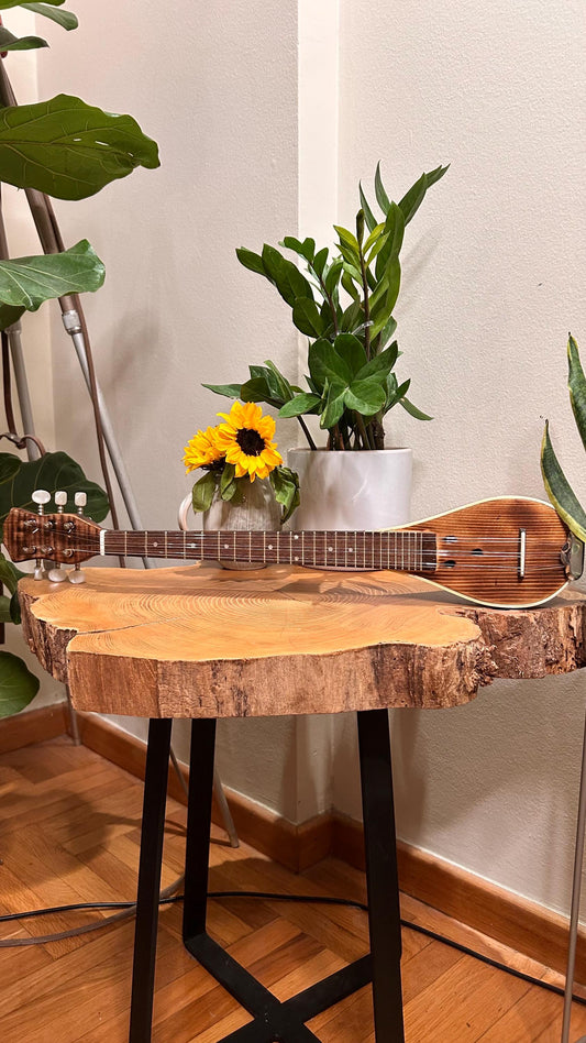 Custom Baglamas - Handmade 6-String one-piece Burned Poplar Baglamas with Black painted Spruce top - Greek Rebetiko Music