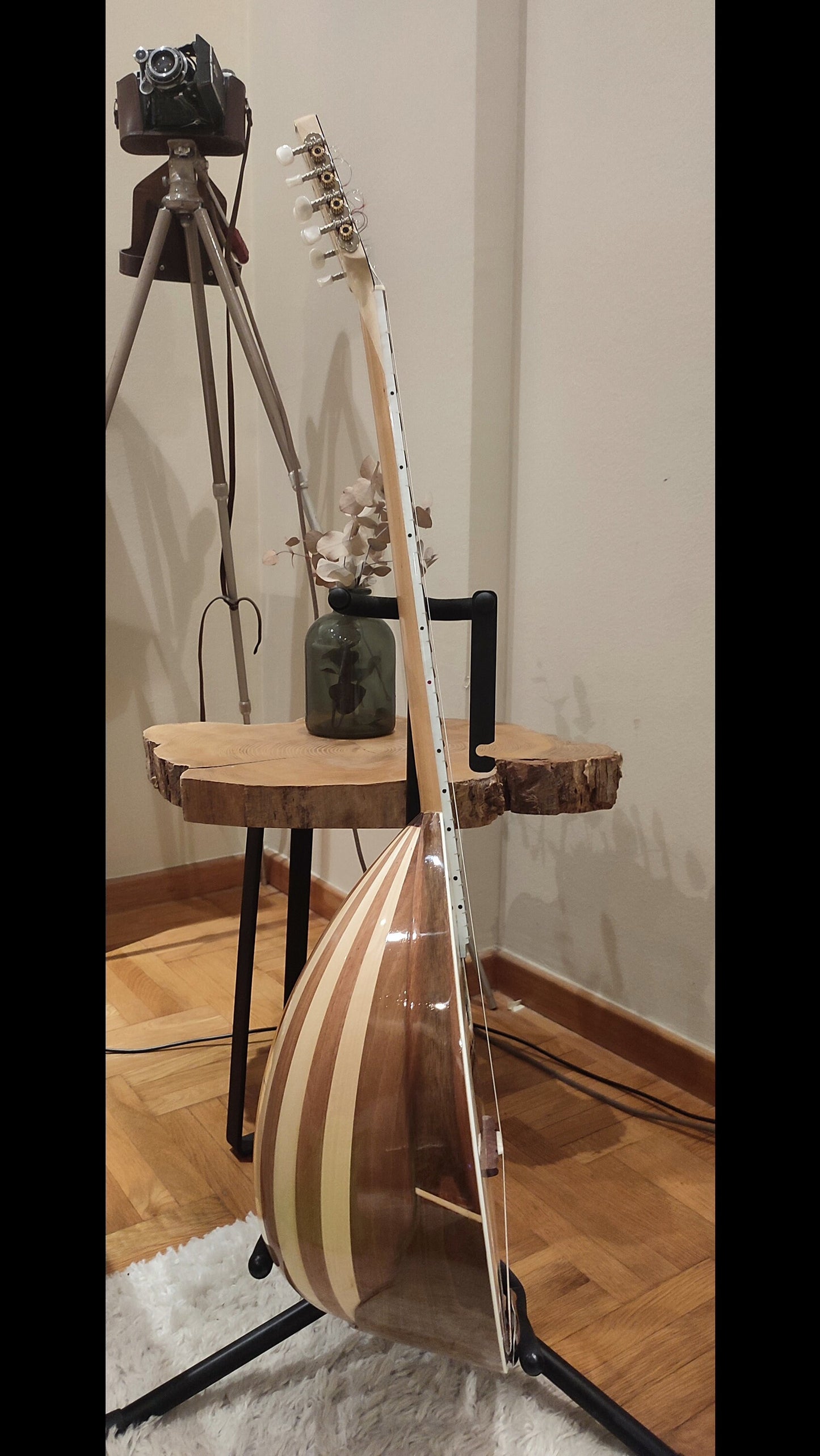 Premium Handmade 8-String Bouzouki with Double Action Truss-Rod and Cellulose Vines Top Decorations - Greek Popular Bouzouki