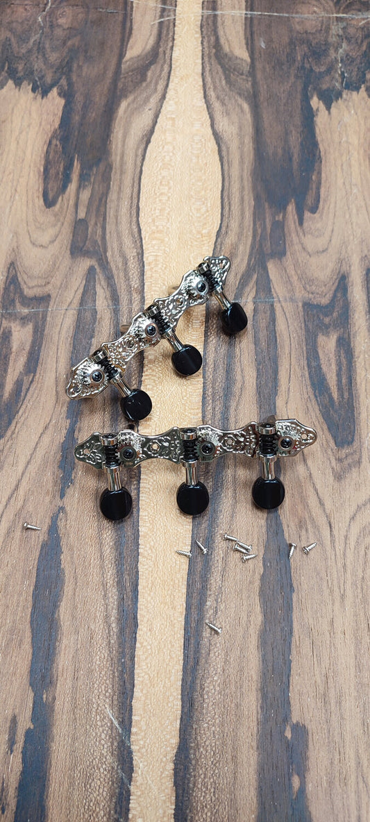 6string Bouzouki machine heads ~ Grover style Professional 6string Bouzouki tuners ~ Slotted Headstock ~ Nickel Colour & Black Button