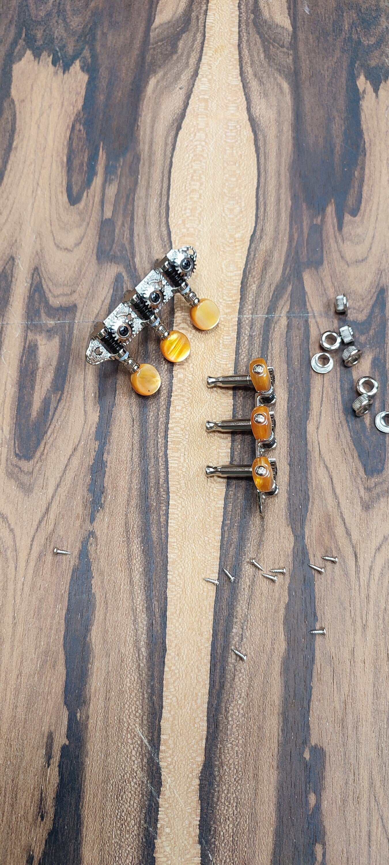 Baglamas/Bouzouki machine heads ~ Grover style Professional 6string Baglama/Bouzouki tuners ~ Nickel Colour & Brown Pearl Button