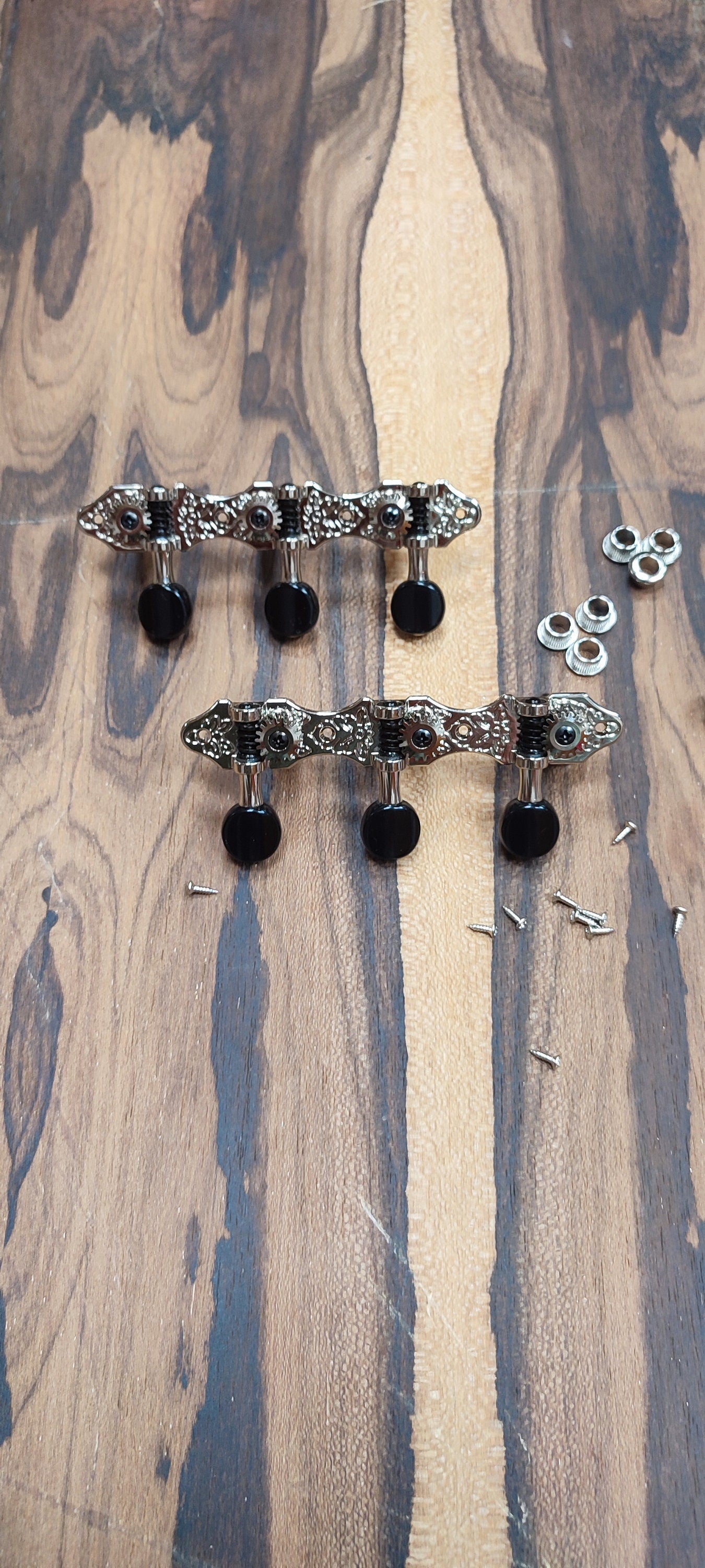 6string Bouzouki machine heads ~ Grover style Professional 6string Bouzouki tuners ~ Standard Headstock ~ Nickel Colour & Black Button