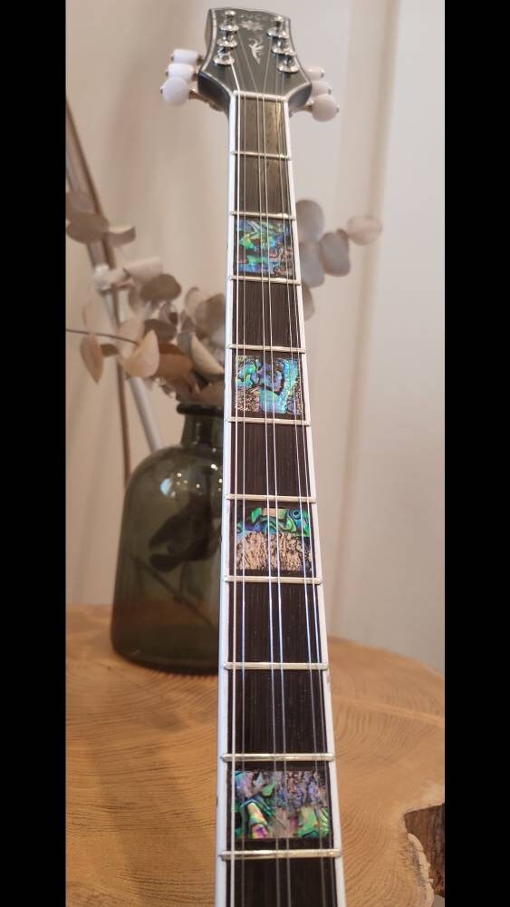 Custom 6-String Handmade Greek Bouzouki with Traditional Rebetiko Design and Abalone Shell Flower Top Decorations