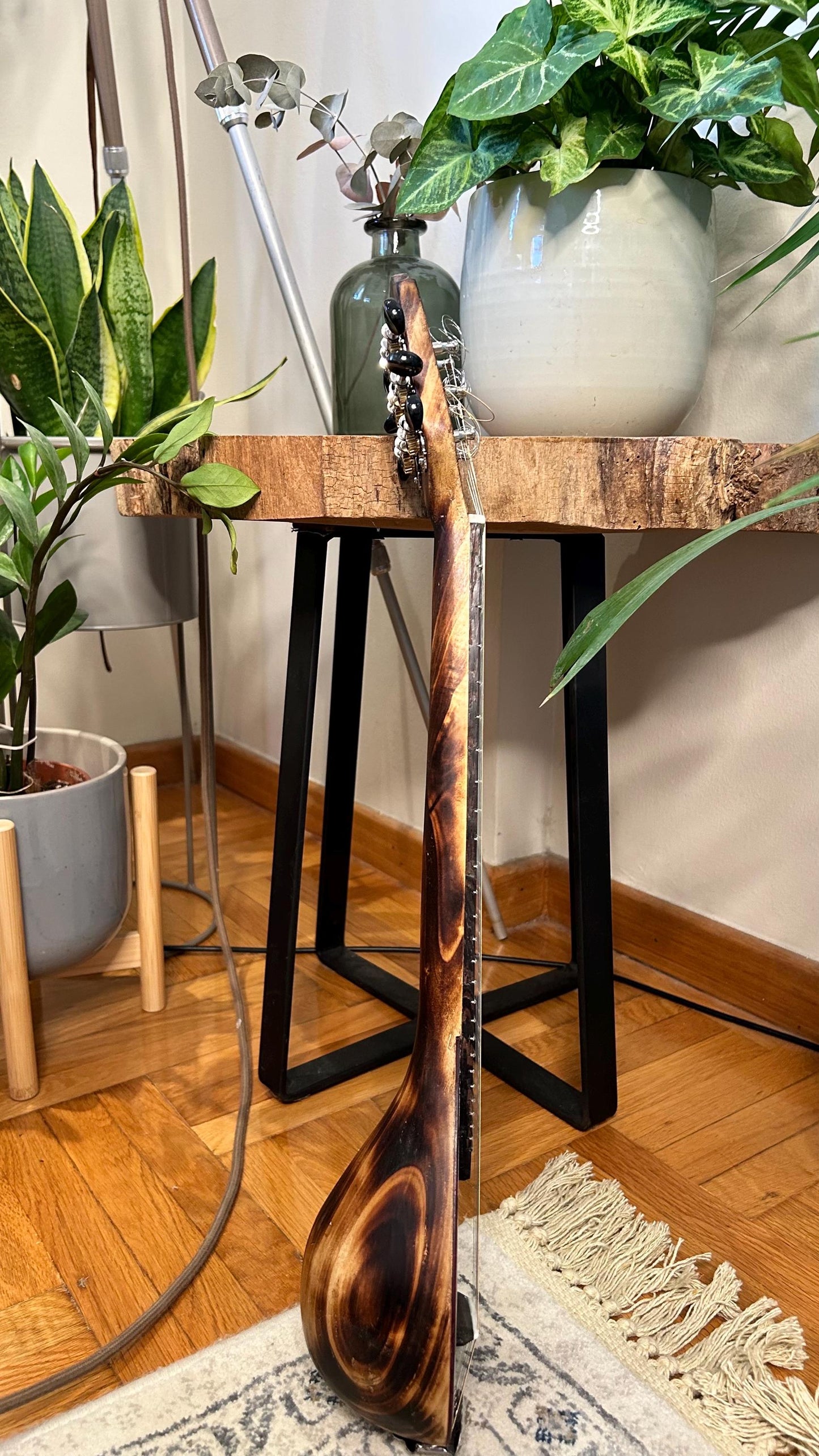 Custom Baglamas - Handmade 6-String one-piece Burned Poplar Baglamas with Black painted Spruce top - Greek Rebetiko Music