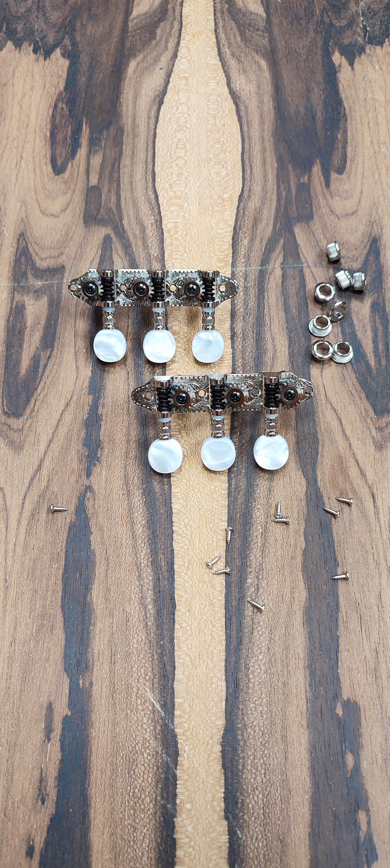 Baglamas/Bouzouki machine heads ~ Grover style Professional 6string Baglama/Bouzouki tuners ~ Nickel Colour & White Pearl Button