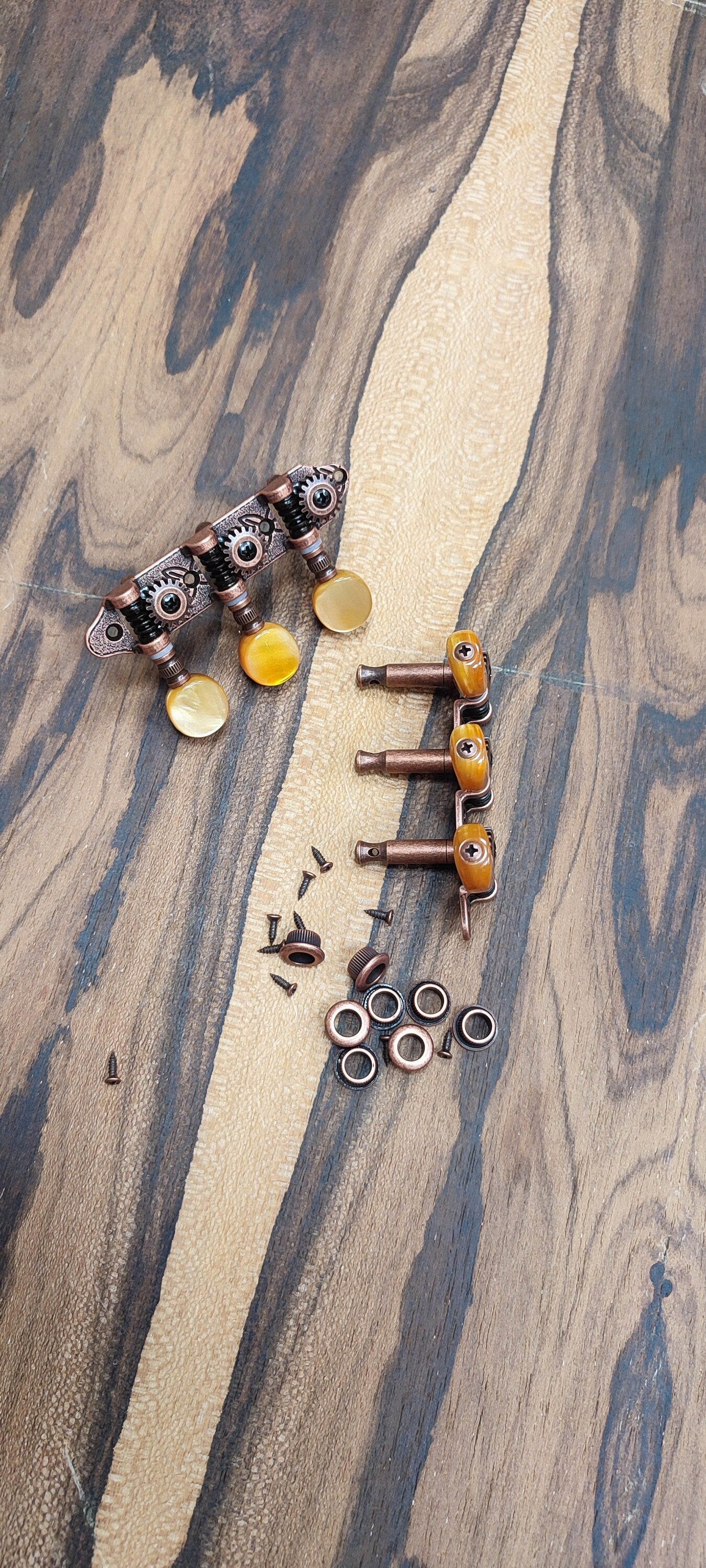 Baglamas/Bouzouki machine heads ~ Grover style Professional 6string Baglama/Bouzouki tuners ~ Bronze Colour & Brown Pearl Button