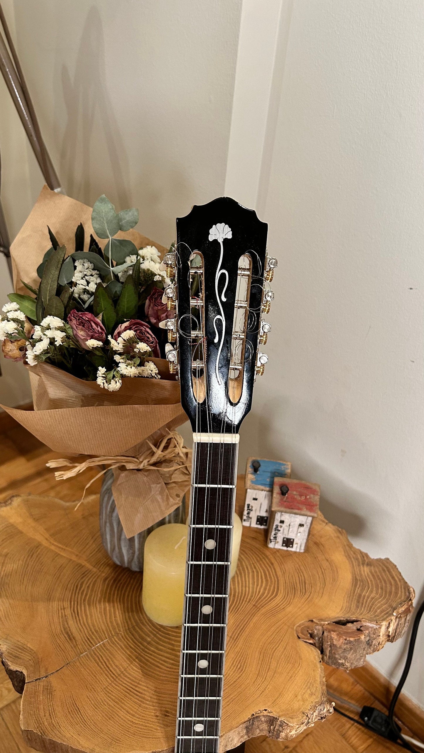 Premium Handmade 8-String Bouzouki with Double Action Truss-Rod and Cellulose Vines Top Decorations - Greek Popular Bouzouki