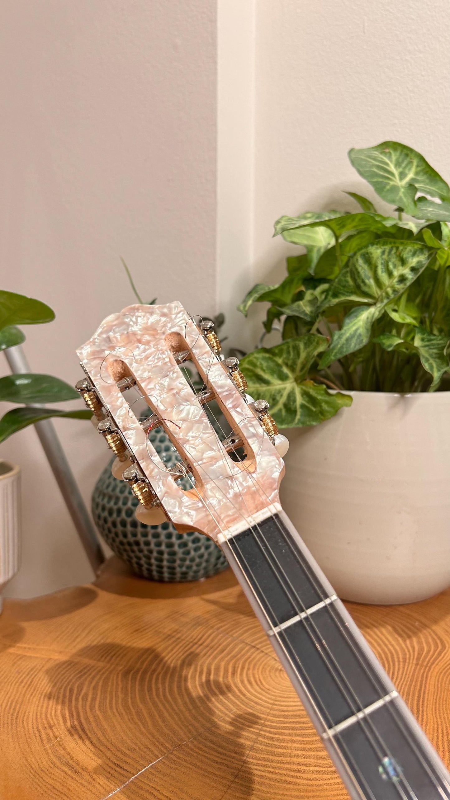 Professional Handmade 6-String Bouzouki with Greek Rebetiko Style - Black Pickguard Design and Abalone Shell Fretmarks