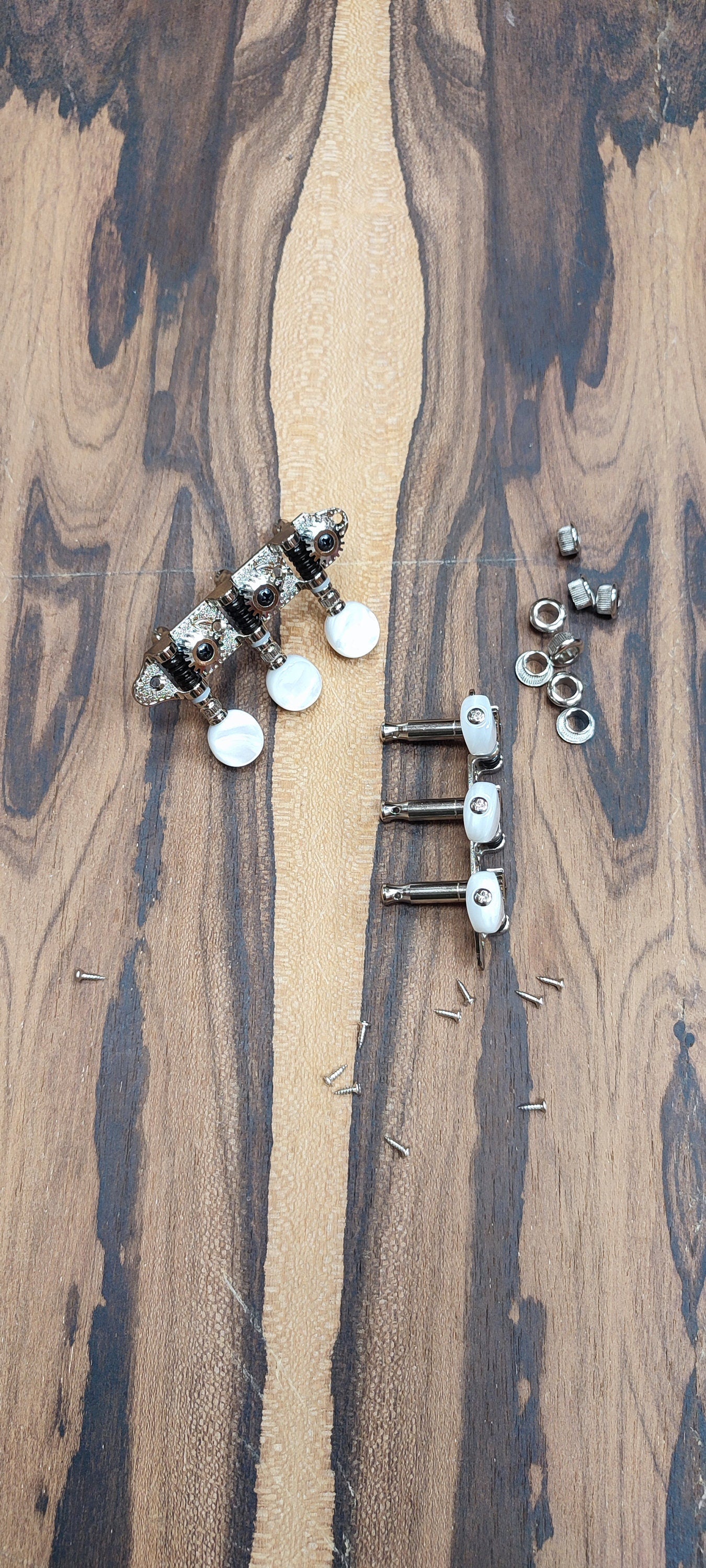 Baglamas/Bouzouki machine heads ~ Grover style Professional 6string Baglama/Bouzouki tuners ~ Nickel Colour & White Pearl Button