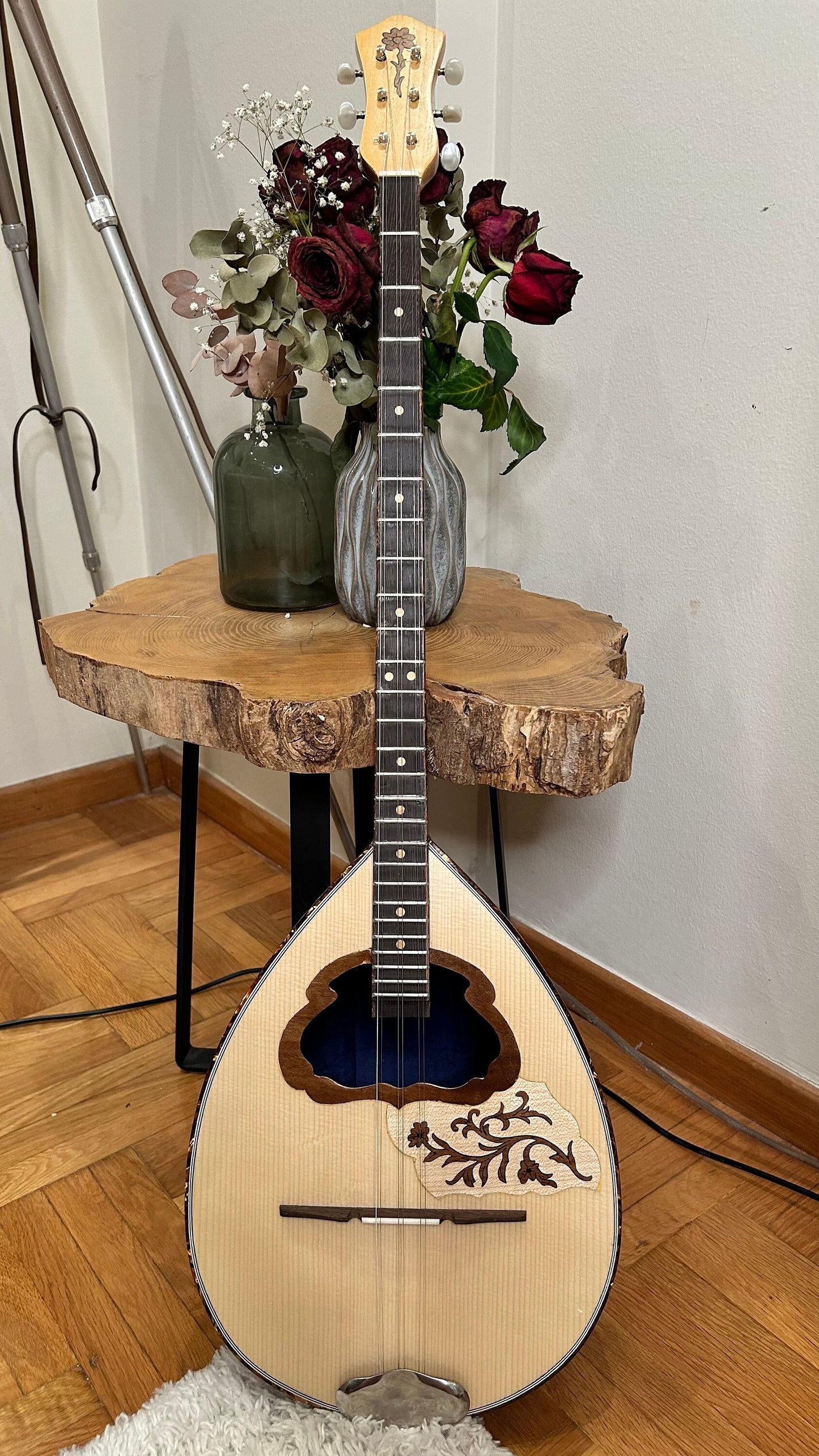 6string Handmade Bouzouki ~ Greek Traditional Handmade Popular Rebetiko Bouzouki ~ Flower wooden pickguard / top decorations ~