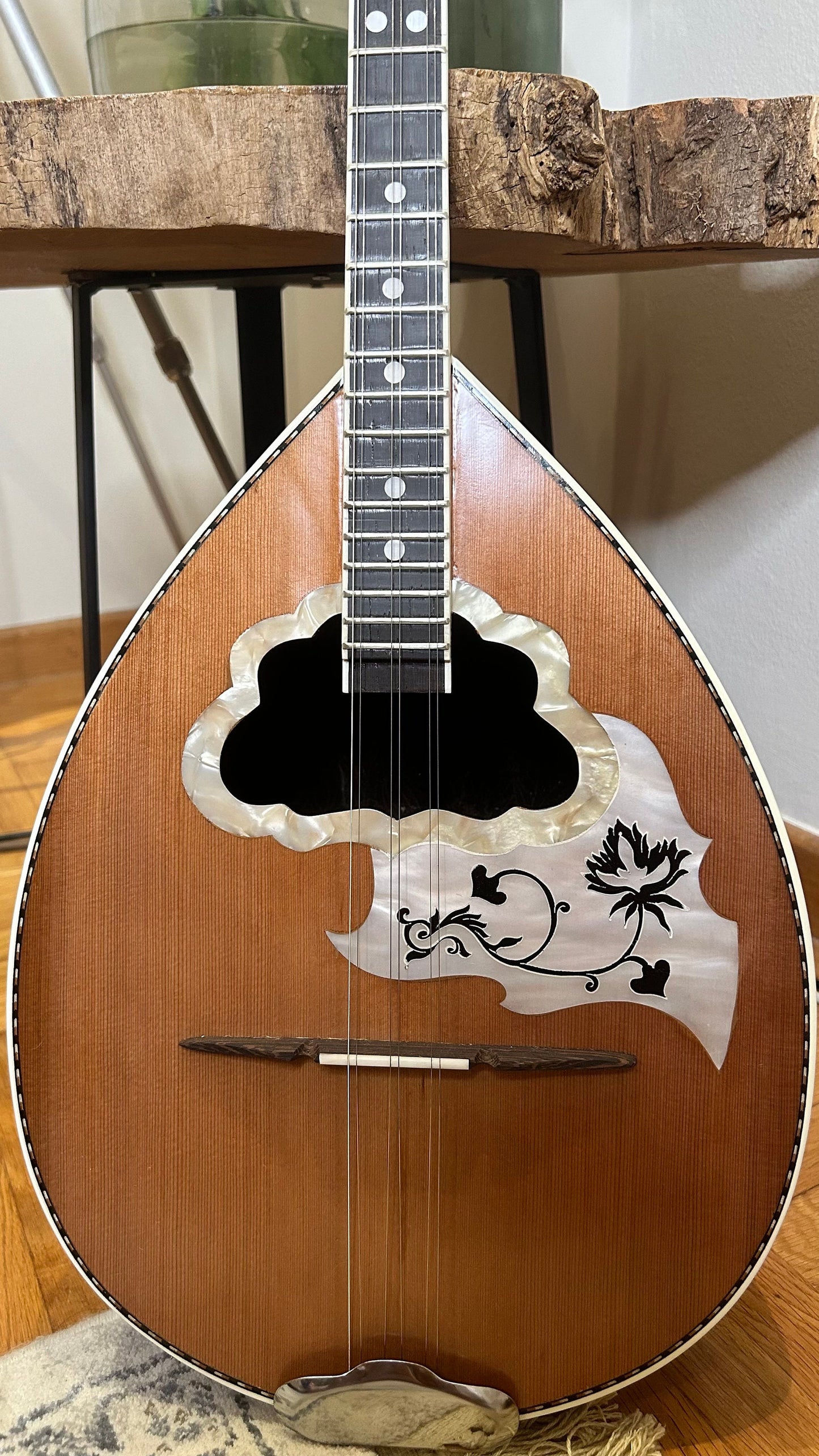 Handmade Greek Rebetiko 6-StringBouzouki - Flowers Celluloid Pickguard & Top Decorations