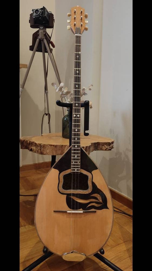Traditional Greek 6-String Bouzouki - Handmade, Rebetiko Instrument with Wooden Inlays and Pickguard for Authenticity