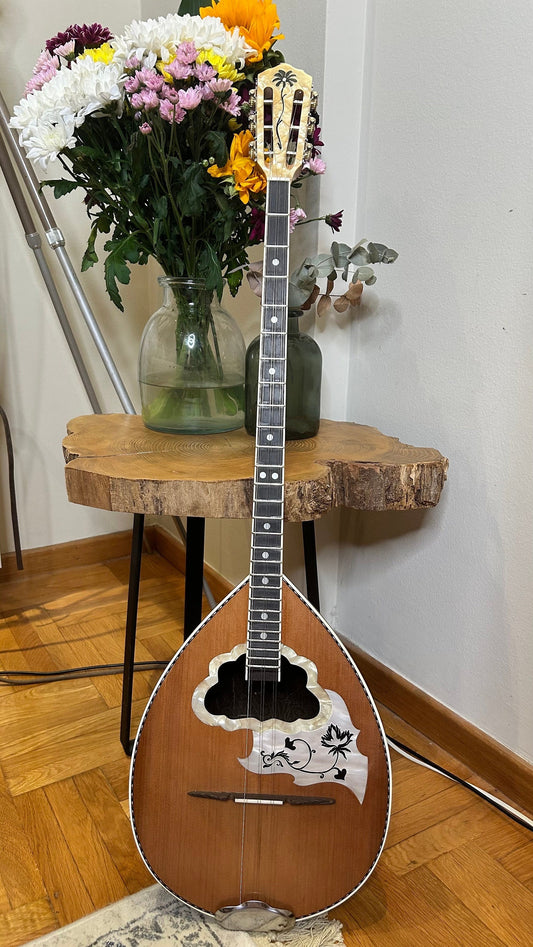 Handmade Greek Rebetiko 6-StringBouzouki - Flowers Celluloid Pickguard & Top Decorations