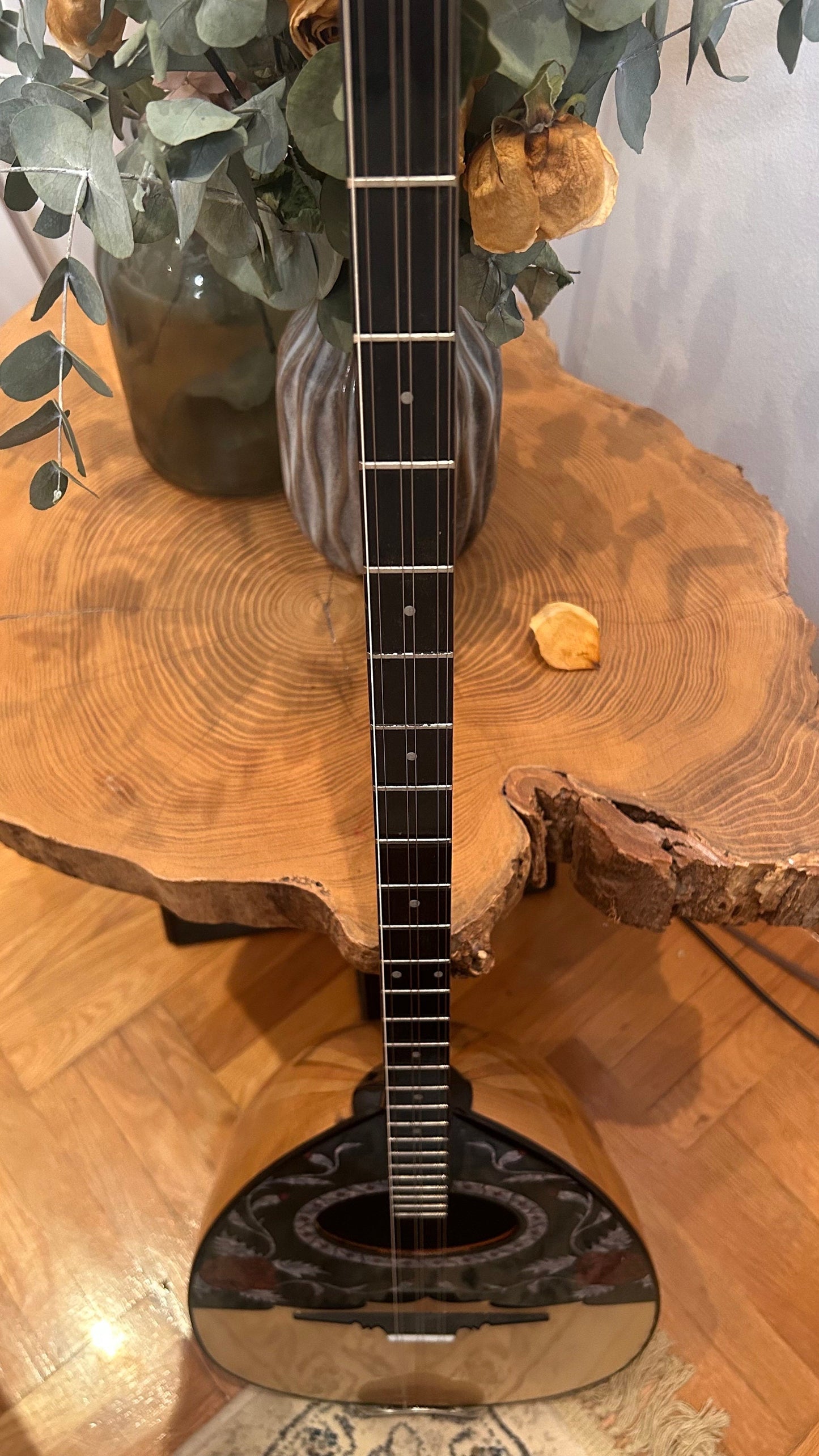 Greek Traditional Handmade 6 Strings Bouzouki - Handcrafted with Roses and Vines Vinyl Decal Top Decorations
