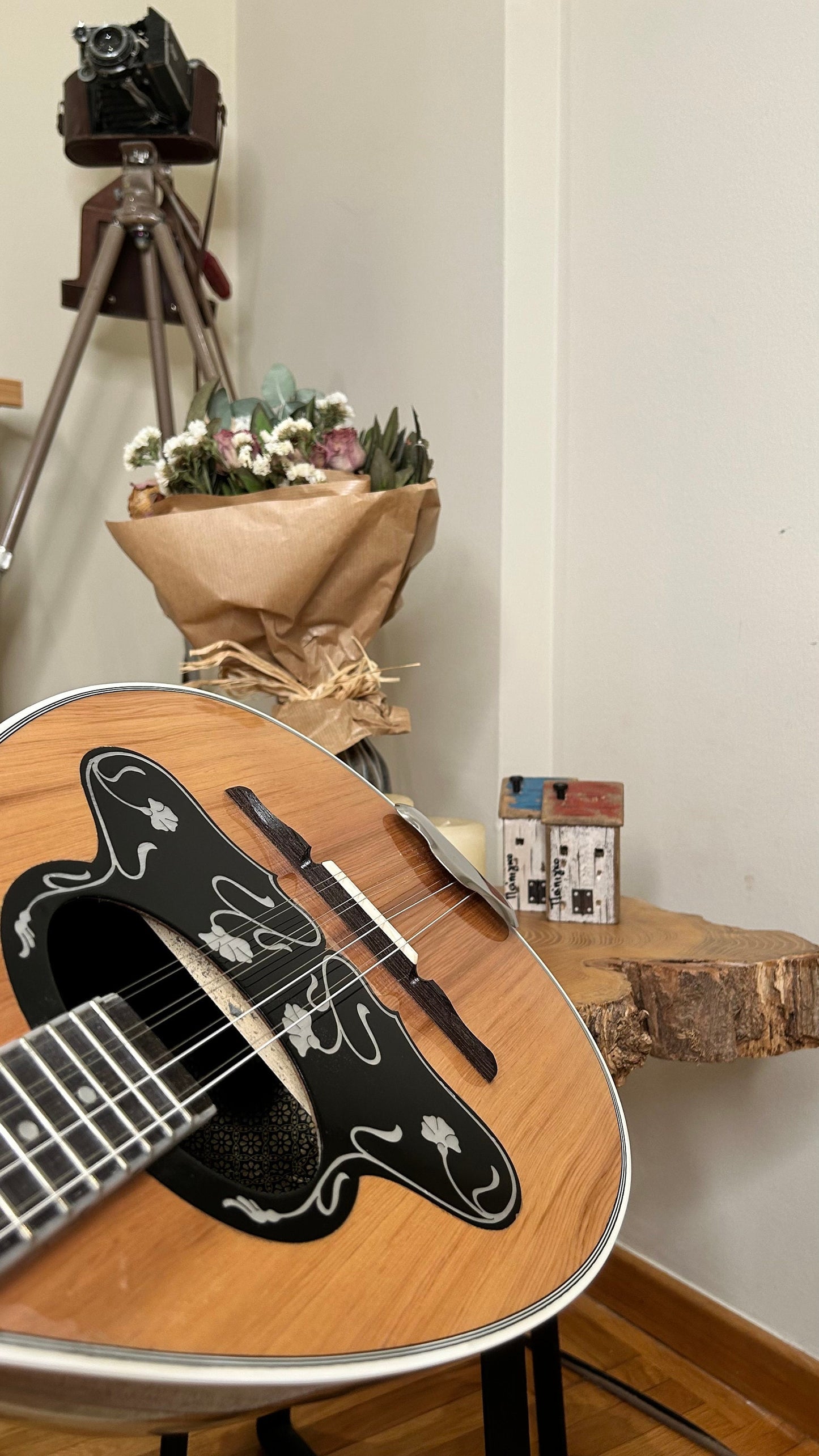 Premium Handmade 8-String Bouzouki with Double Action Truss-Rod and Cellulose Vines Top Decorations - Greek Popular Bouzouki