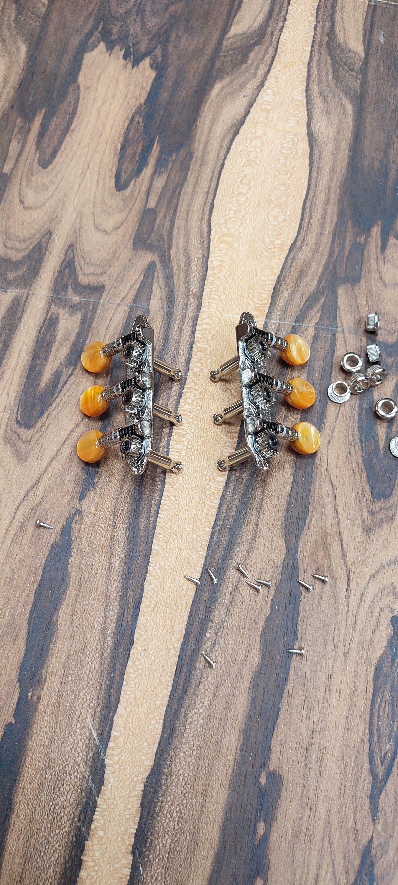 Baglamas/Bouzouki machine heads ~ Grover style Professional 6string Baglama/Bouzouki tuners ~ Nickel Colour & Brown Pearl Button