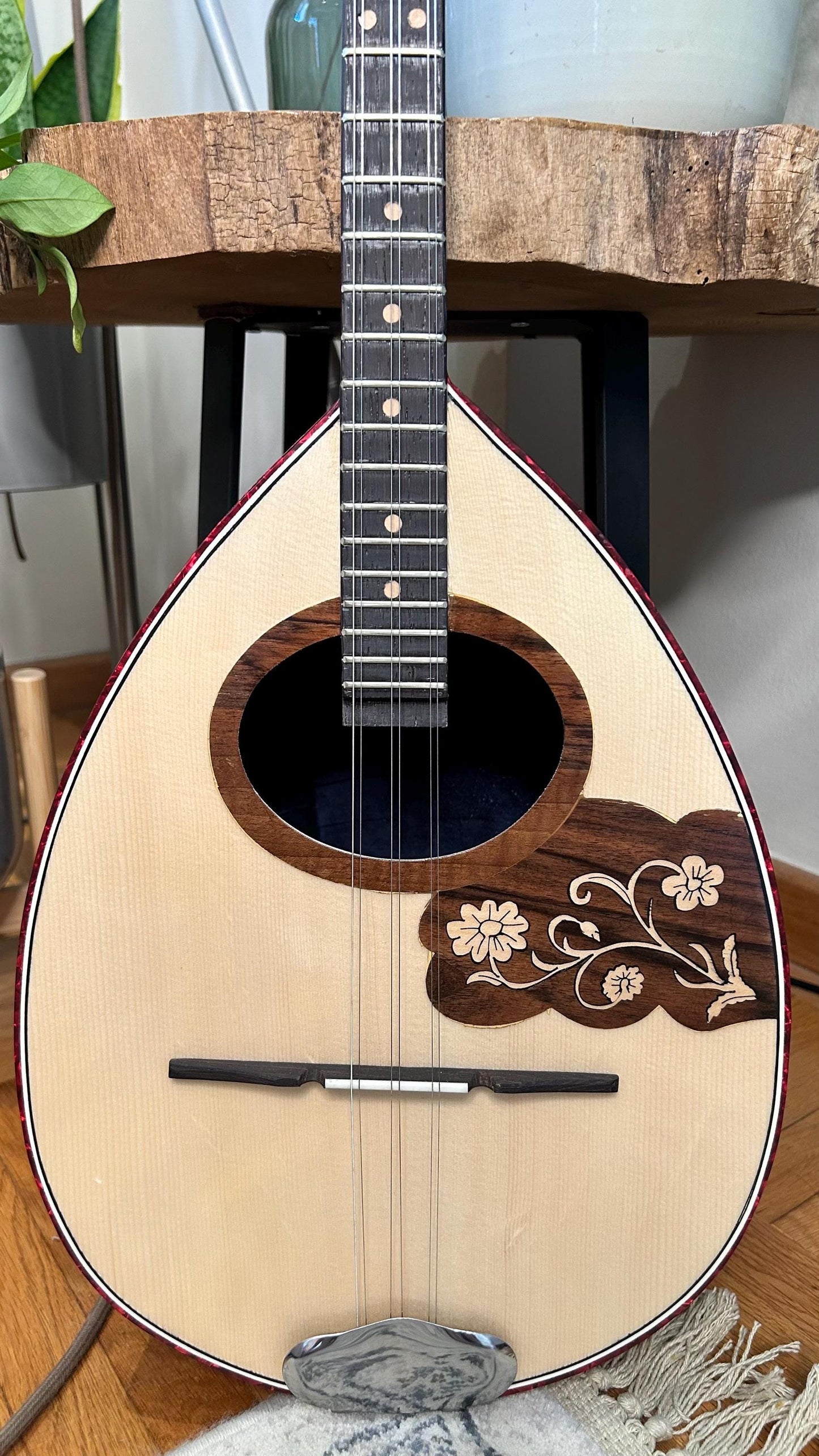 6string Handmade Bouzouki ~ Greek Traditional Handmade Popular Rebetiko Bouzouki ~ Flower wooden pickguard / top decorations ~