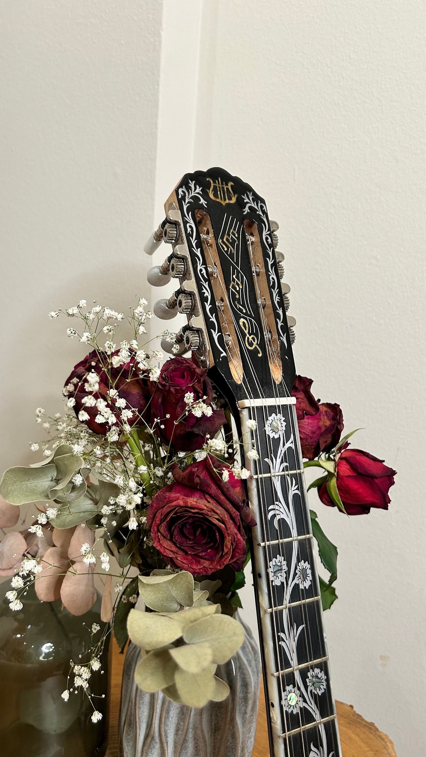 Custom 8-String Bouzouki with Vines & Flowers Full Top Decorations - Professional Quality