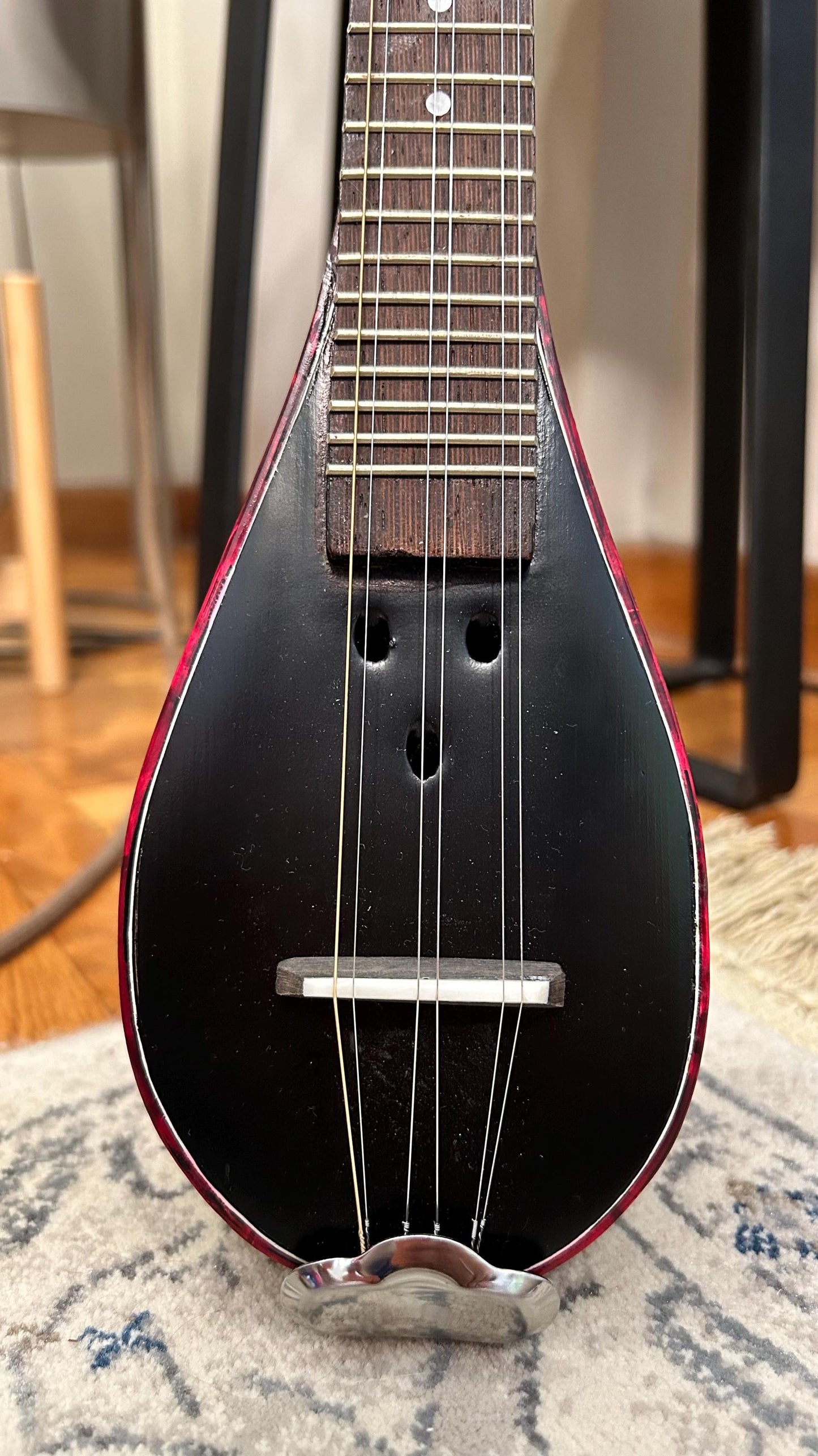 Custom Baglamas - Handmade 6-String one-piece Burned Poplar Baglamas with Black painted Spruce top - Greek Rebetiko Music