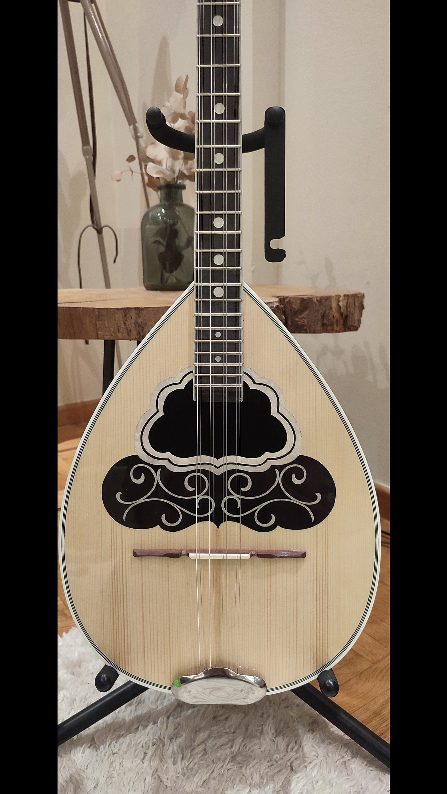 Premium Handmade 8-String Bouzouki with Double Action Truss-Rod and Cellulose Vines Top Decorations - Greek Popular Bouzouki