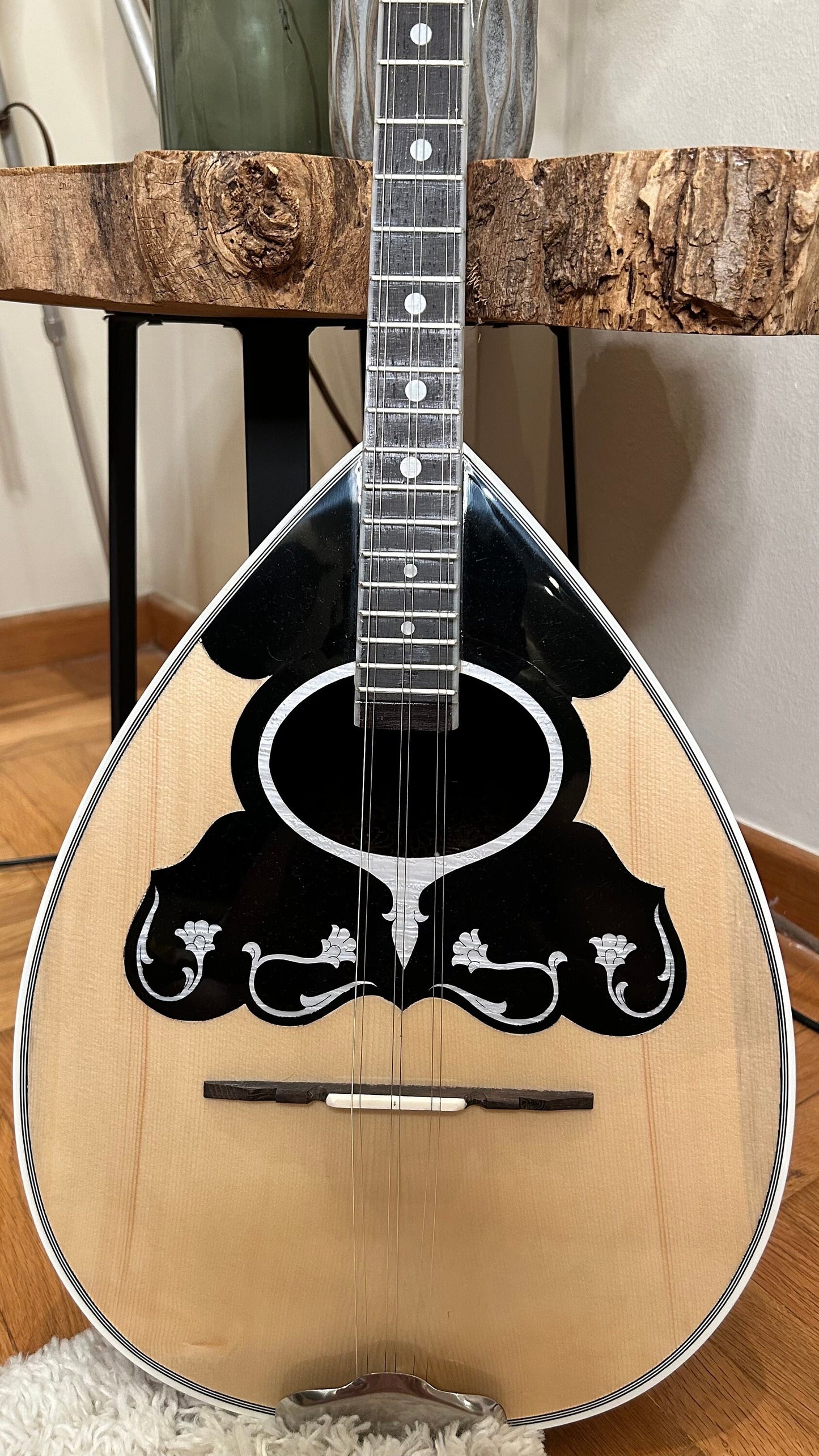 Handmade Greek Traditional 6-String Bouzouki with Popular Rebetiko Style - Vines Celluloid Pickguard and Top Decorations