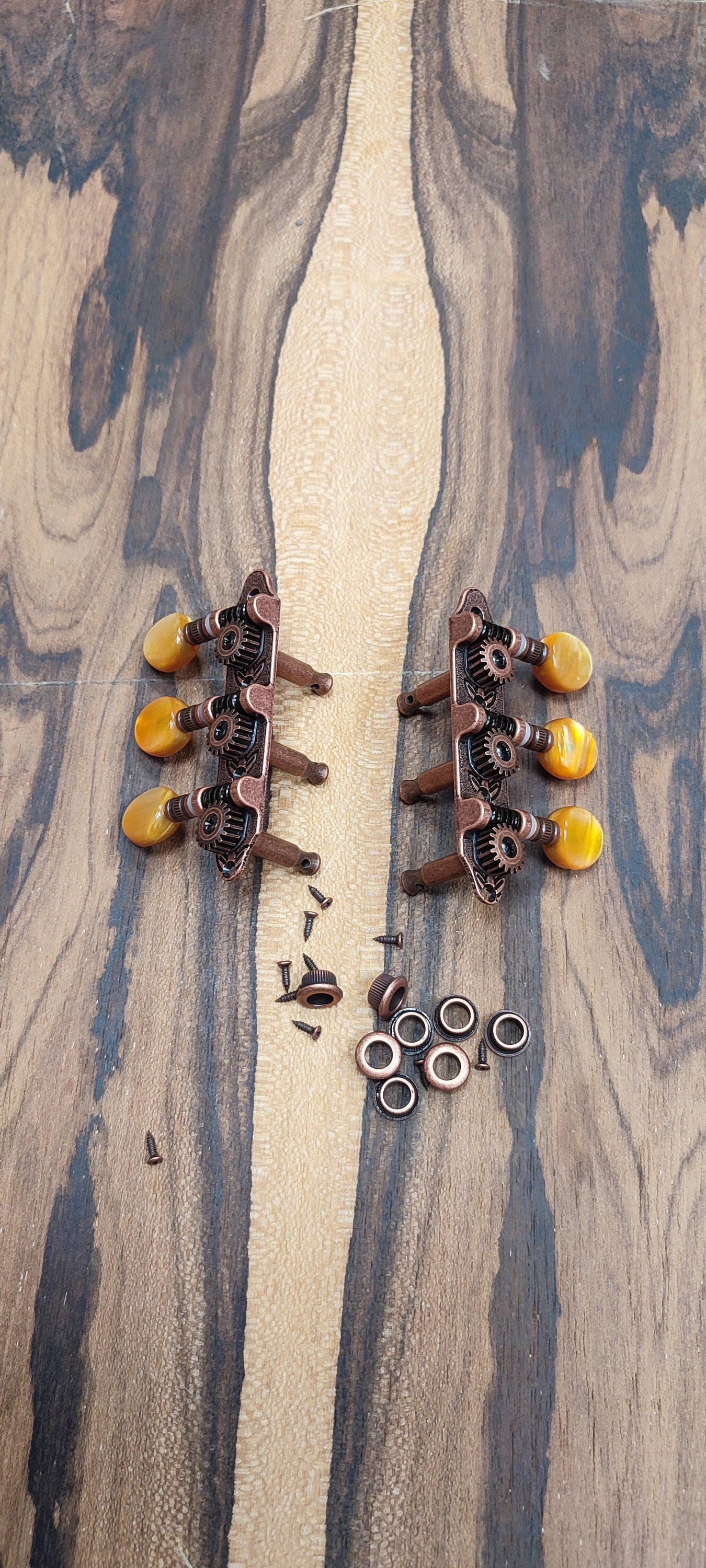 Baglamas/Bouzouki machine heads ~ Grover style Professional 6string Baglama/Bouzouki tuners ~ Bronze Colour & Brown Pearl Button