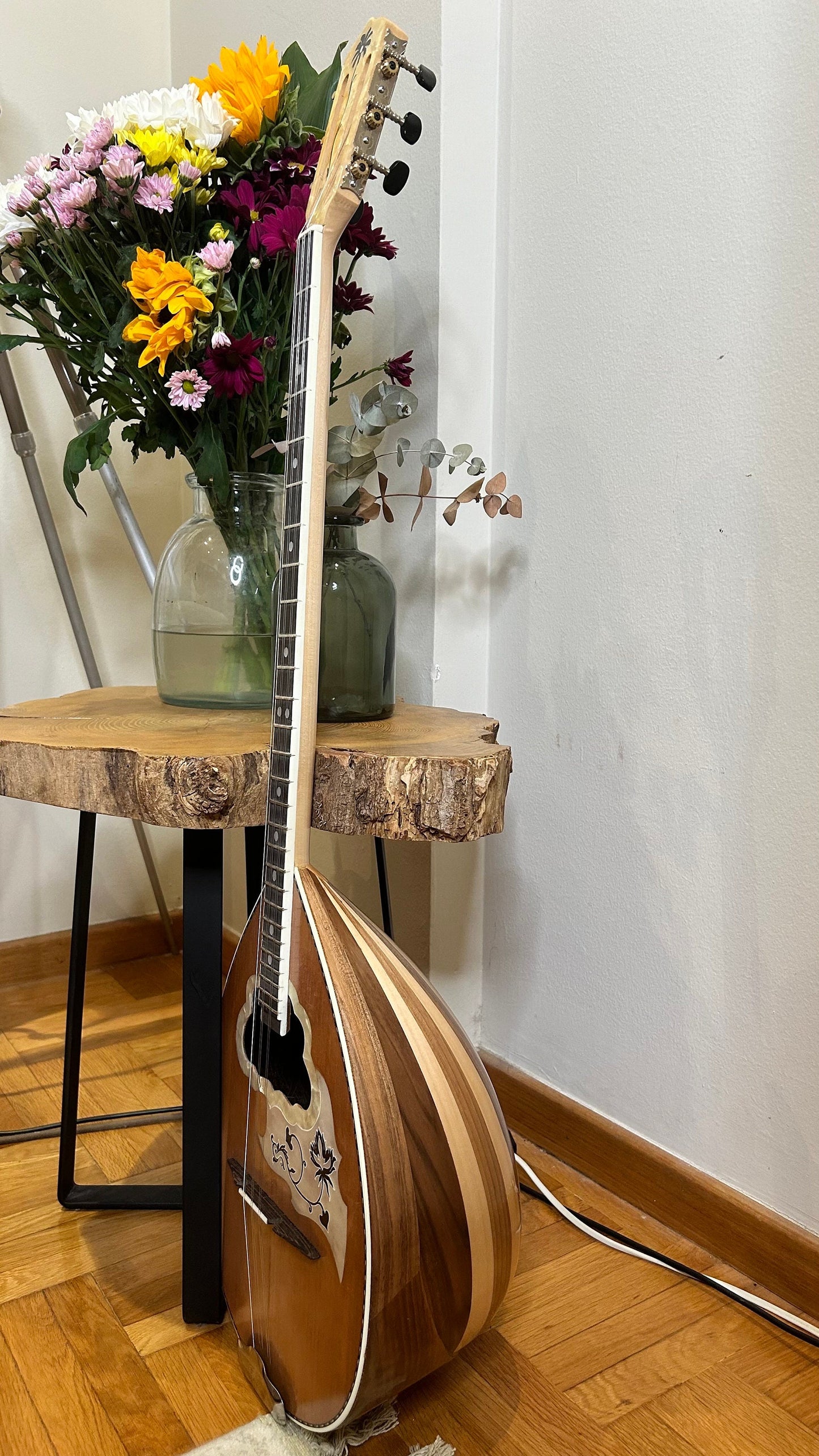 Handmade Greek Rebetiko 6-StringBouzouki - Flowers Celluloid Pickguard & Top Decorations