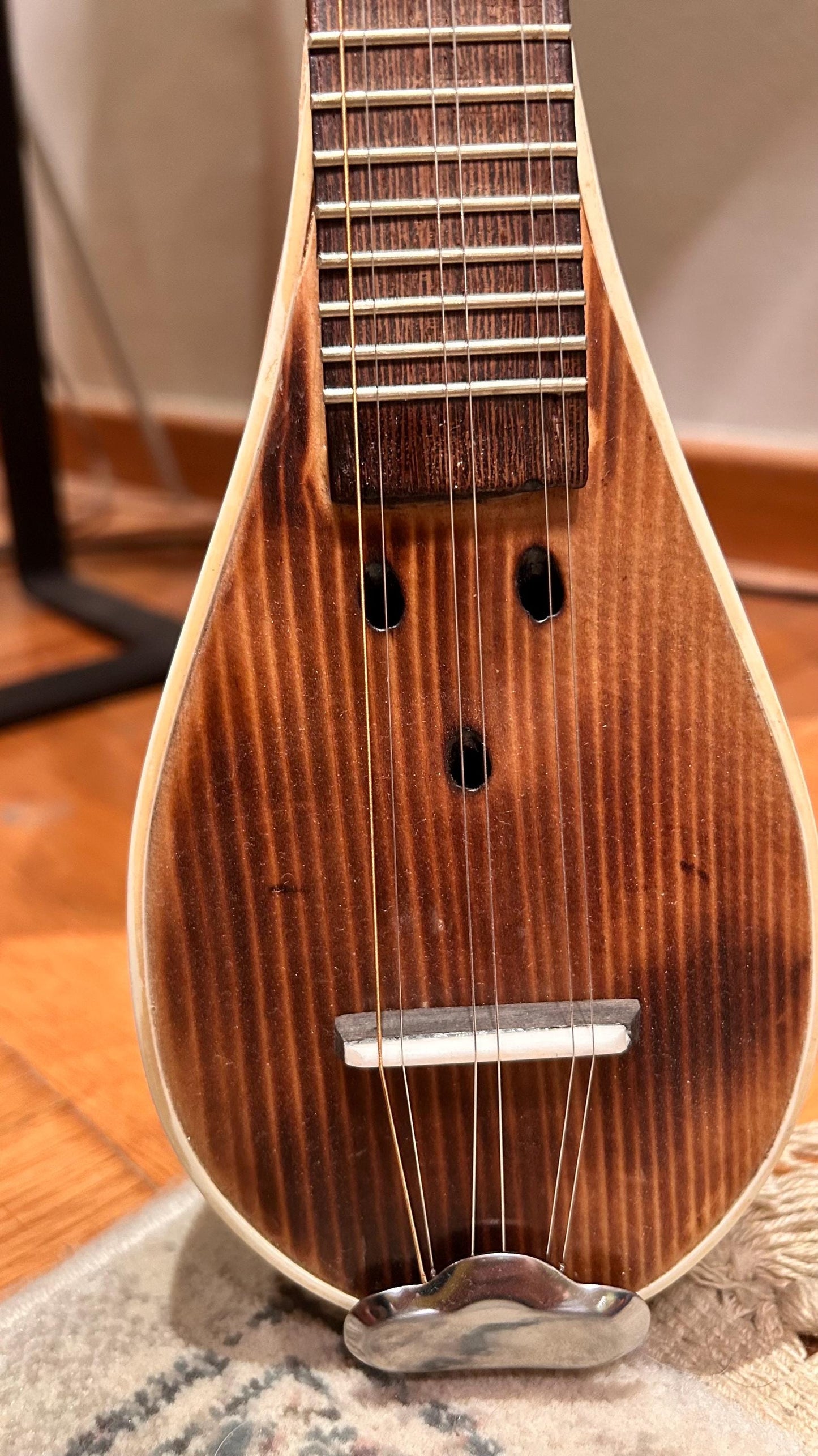 Custom Baglamas - Handmade 6-String one-piece Burned Poplar Baglamas with Black painted Spruce top - Greek Rebetiko Music