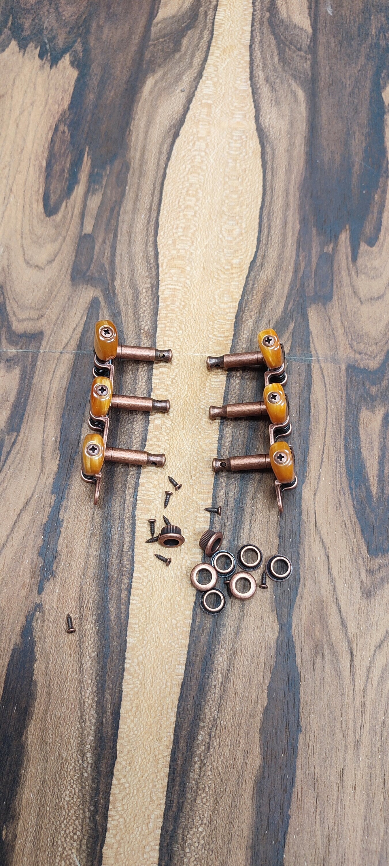 Baglamas/Bouzouki machine heads ~ Grover style Professional 6string Baglama/Bouzouki tuners ~ Bronze Colour & Brown Pearl Button