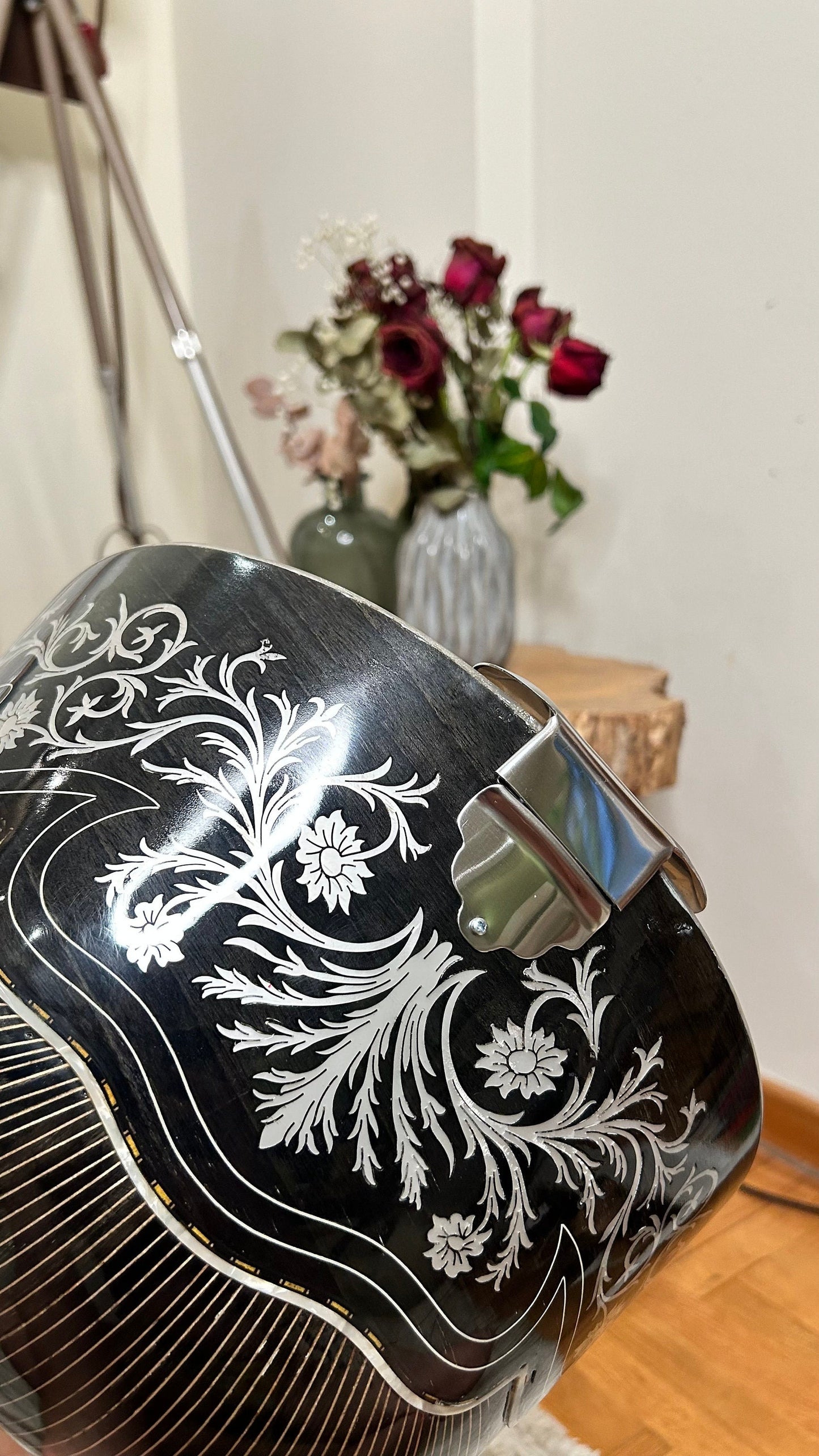 Custom 8-String Bouzouki with Vines & Flowers Full Top Decorations - Professional Quality