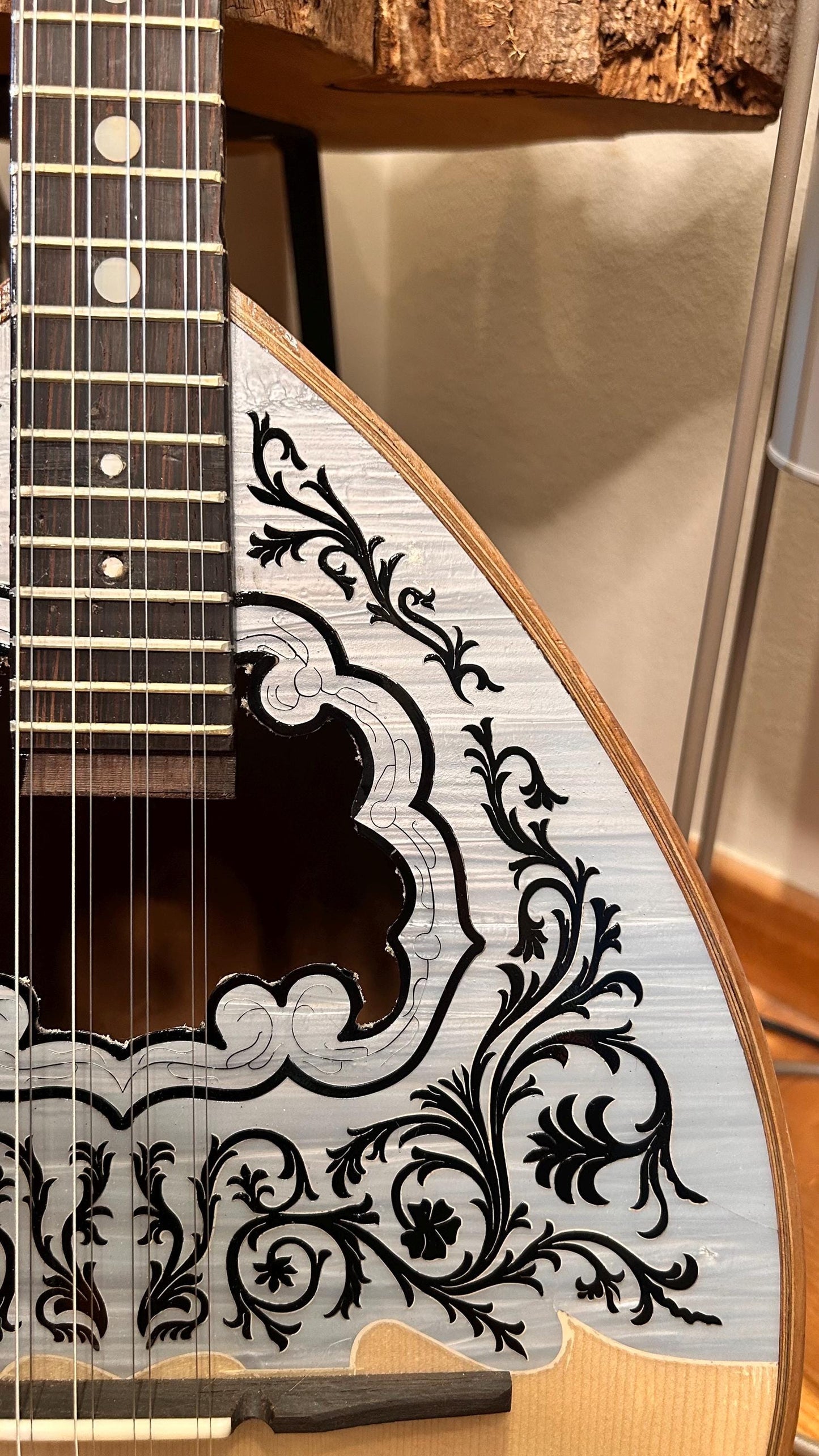 Premium Handmade 8-String Bouzouki with Double Action Truss-Rod | Greek Popular Bouzouki with Cellulose Vines Top Decorations
