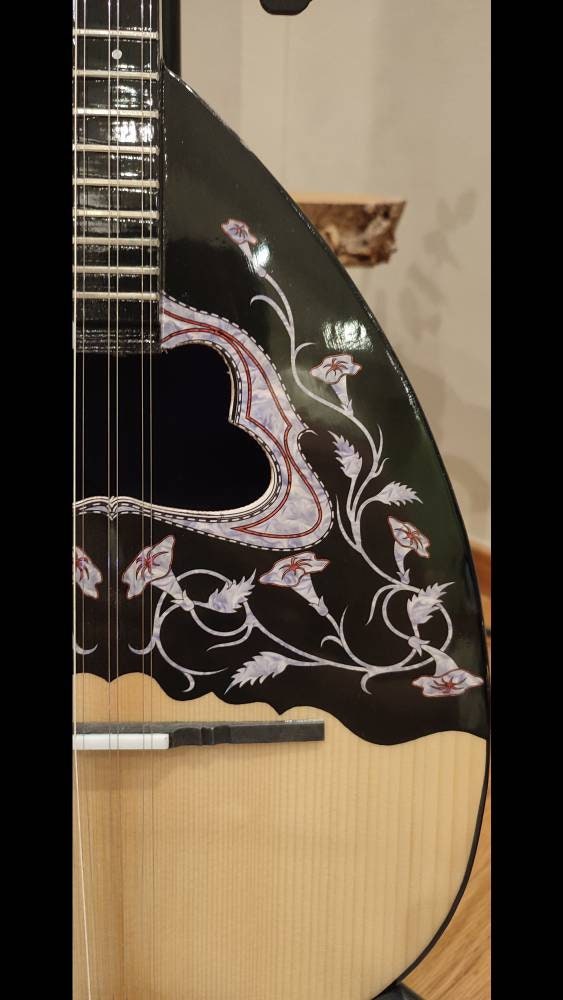 6string Handmade Bouzouki ~ Greek Traditional Handmade Popular Bouzouki ~ Flowers vinyl decal top decorations ~